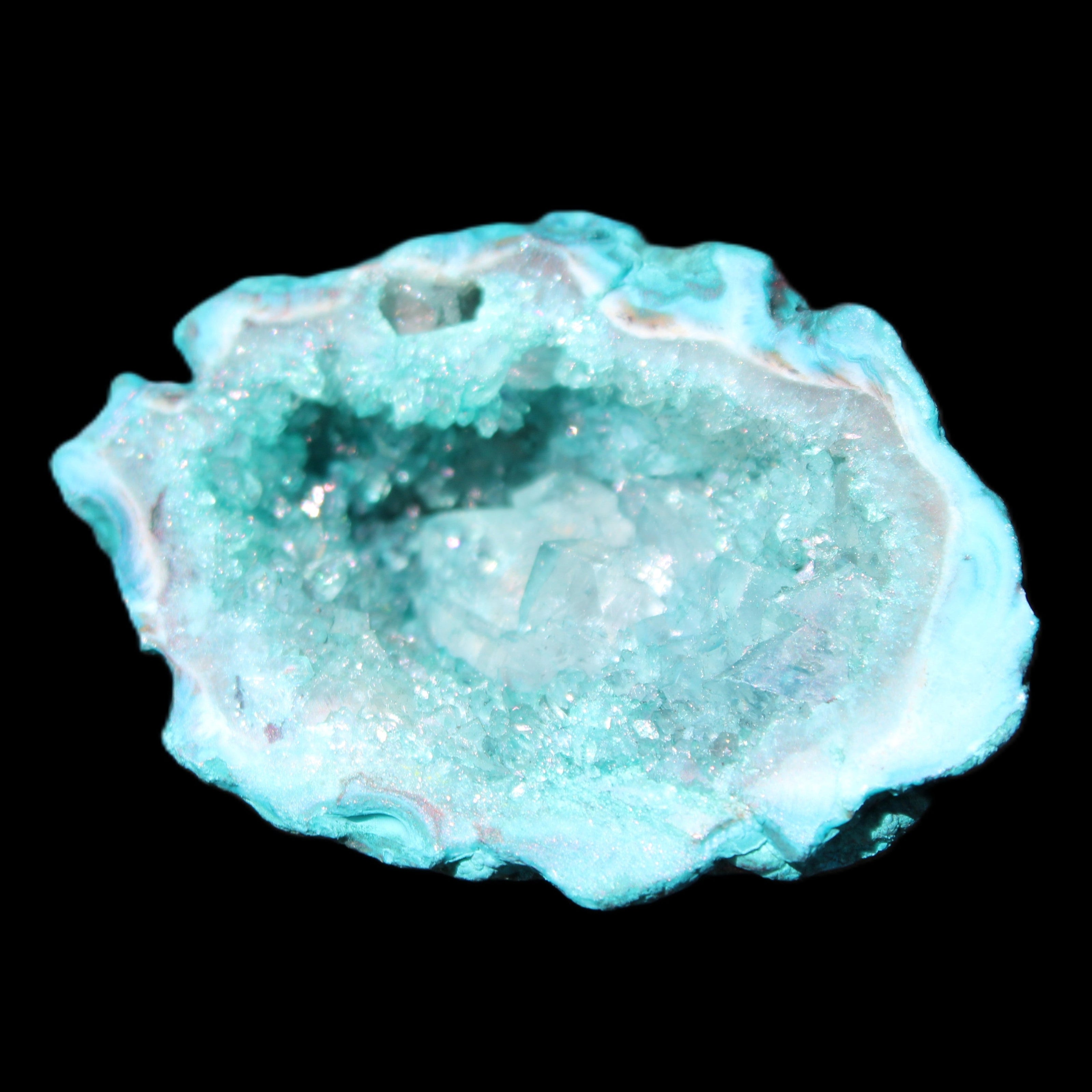 Green dyed Agate geode 48*36*30mm 33g in sunlight - Rocks and Things Store