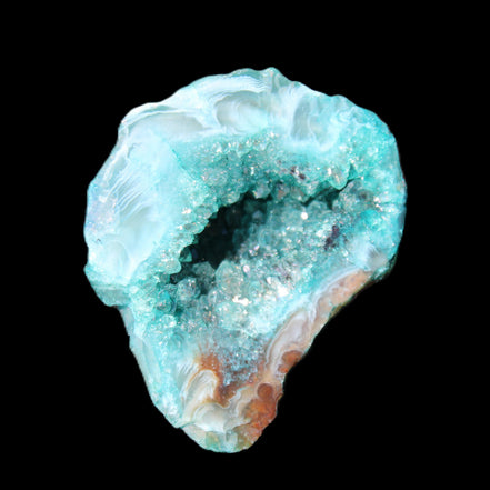 Green dyed Agate geode 44*38*12mm 29g in sunlight - Rocks and Things Store