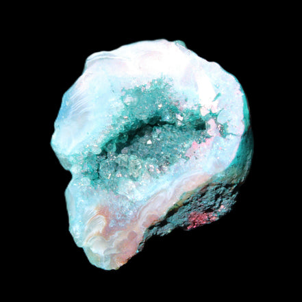 Green dyed Agate geode 44*38*12mm 29g in sunlight - Rocks and Things Store