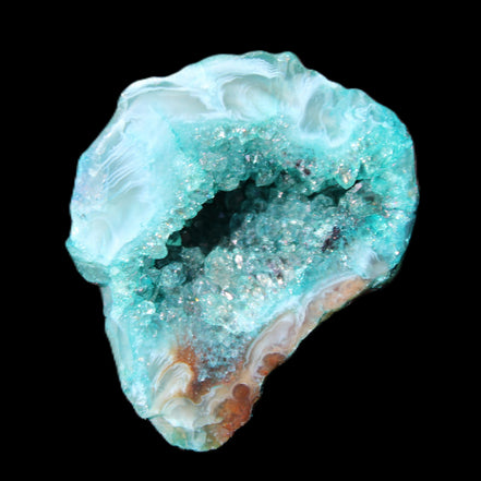 Green dyed Agate geode 44*38*12mm 29g in sunlight - Rocks and Things Store