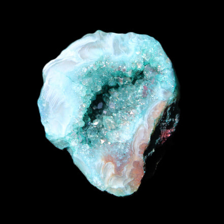 Green dyed Agate geode 44*38*12mm 29g in sunlight - Rocks and Things Store