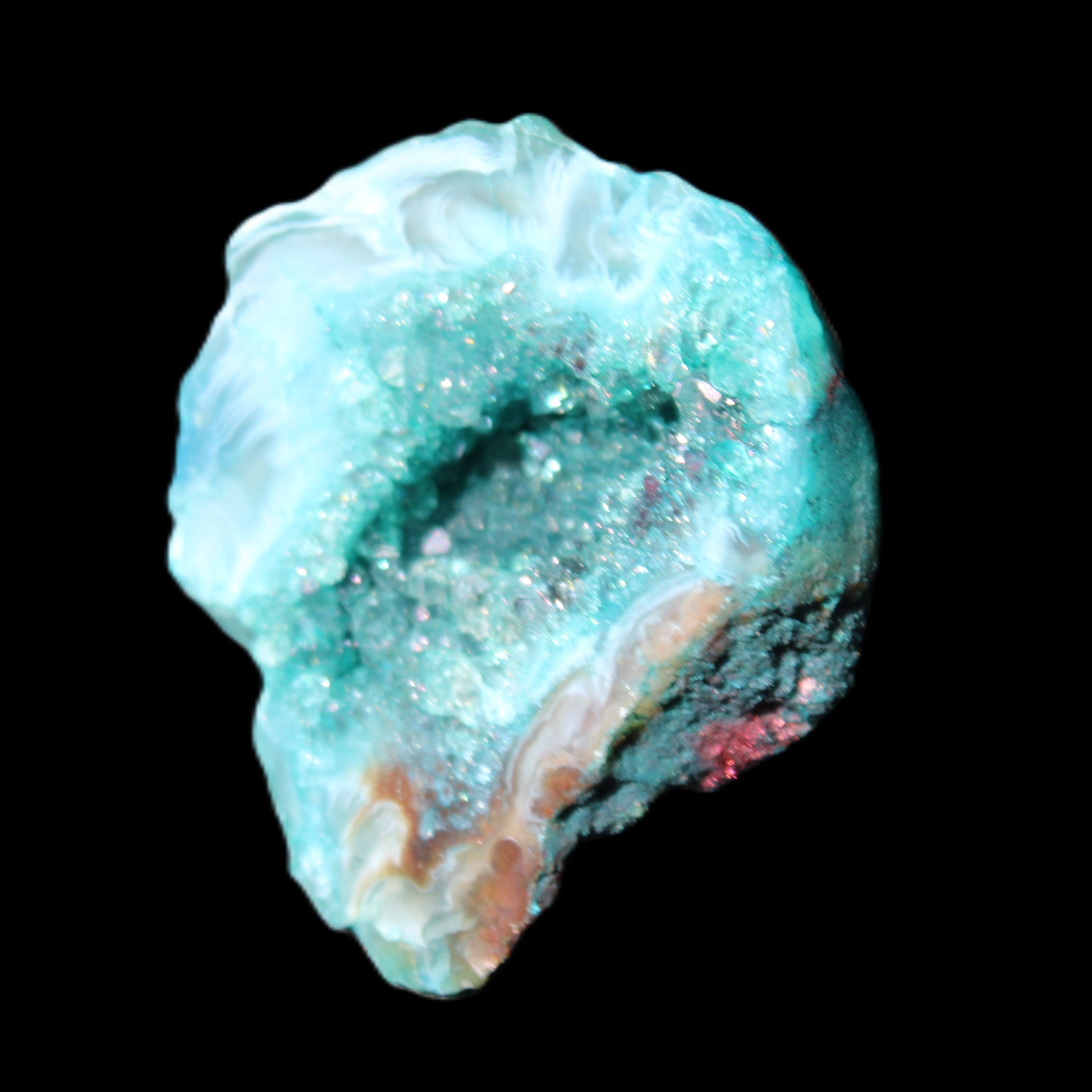 Green dyed Agate geode 44*38*12mm 29g in sunlight - Rocks and Things Store