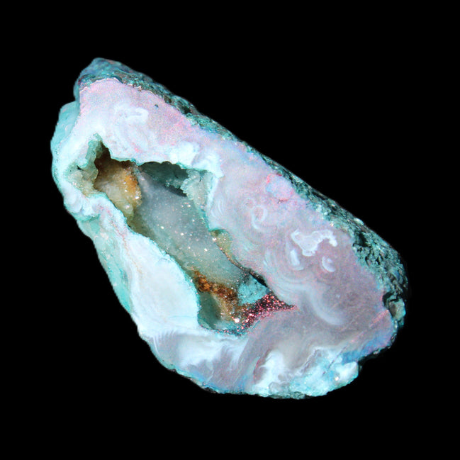 Blue Green dyed Agate geode 54*28*25mm 41g in sunlight - Rocks and Things Store