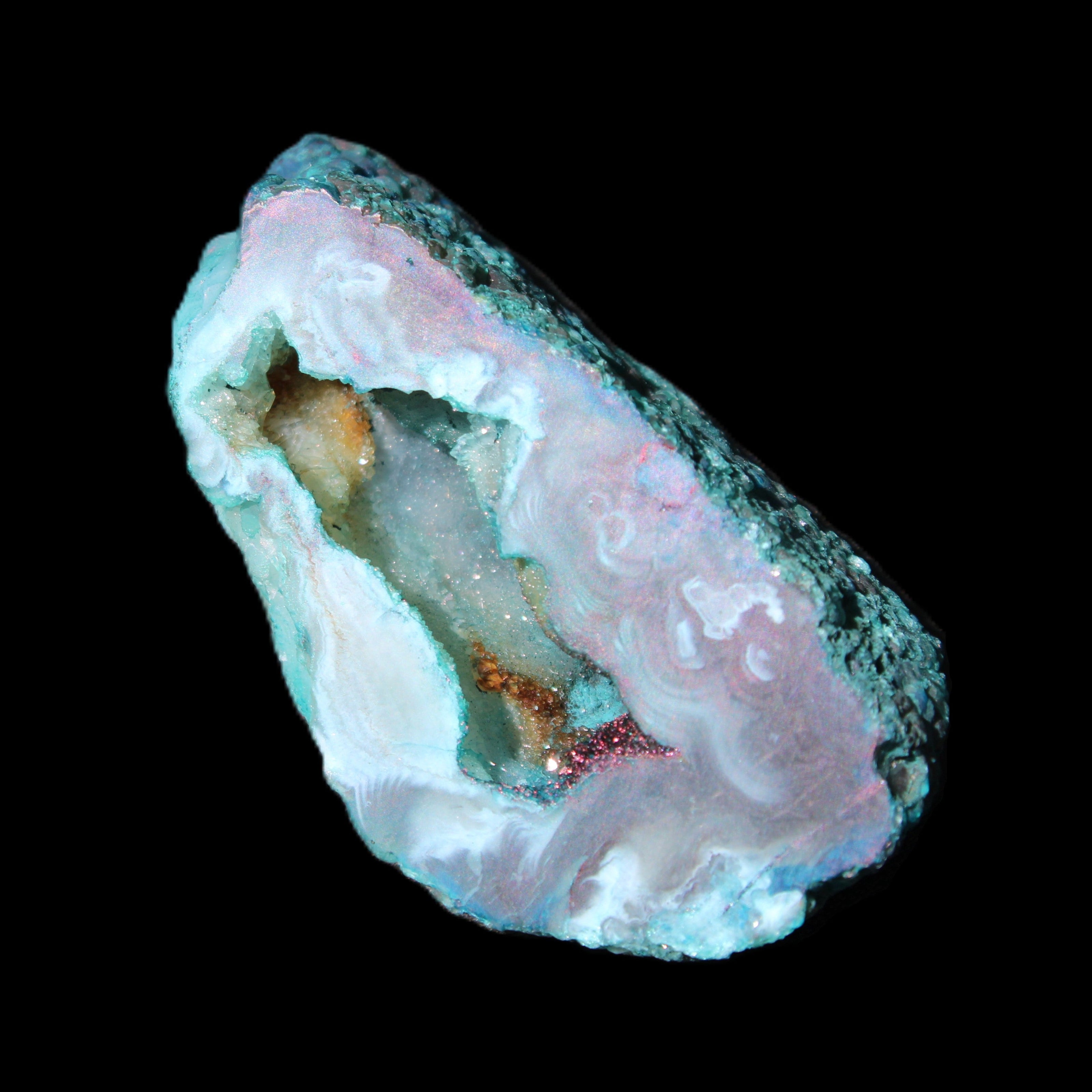 Blue Green dyed Agate geode 54*28*25mm 41g in sunlight - Rocks and Things Store