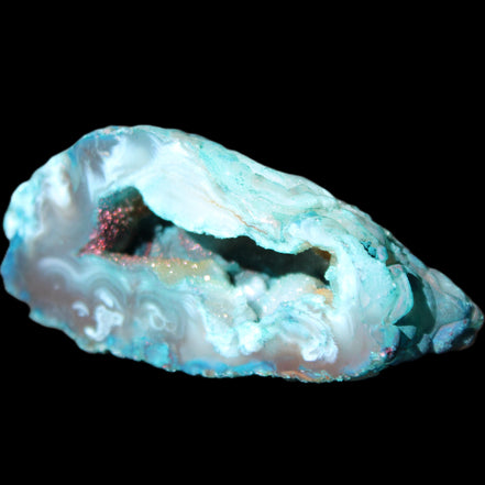 Blue Green dyed Agate geode 54*28*25mm 41g in sunlight - Rocks and Things Store