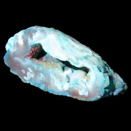 Blue Green dyed Agate geode 54*28*25mm 41g in sunlight - Rocks and Things Store