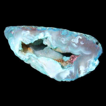 Blue Green dyed Agate geode 54*28*25mm 41g in sunlight - Rocks and Things Store
