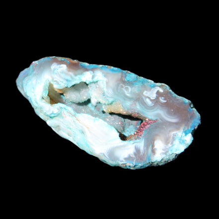Blue Green dyed Agate geode 54*28*25mm 41g in sunlight - Rocks and Things Store