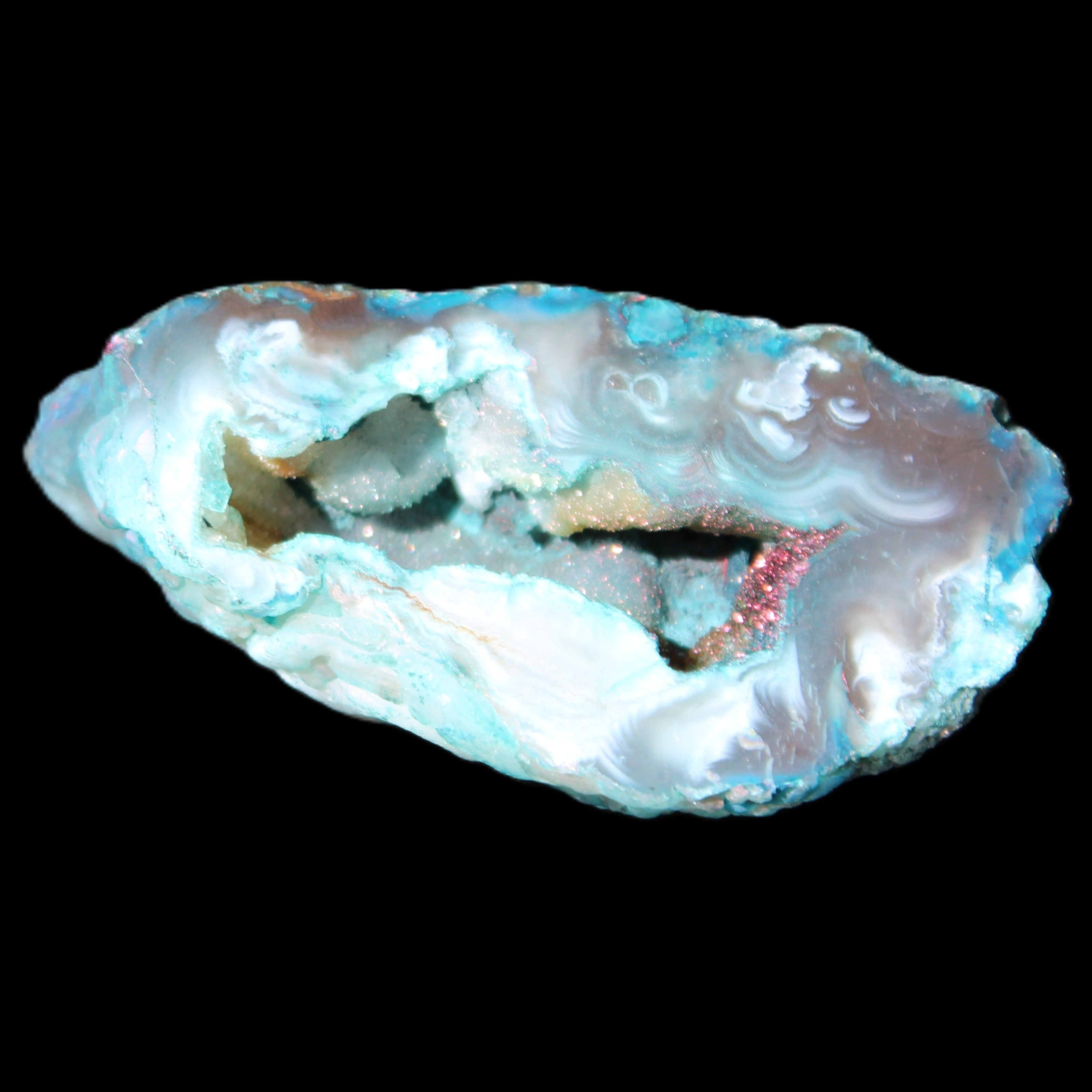 Blue Green dyed Agate geode 54*28*25mm 41g in sunlight - Rocks and Things Store