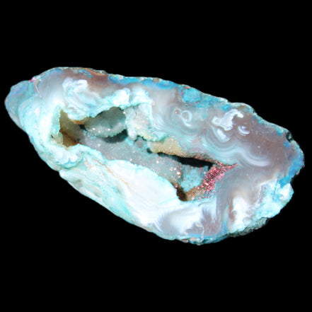 Blue Green dyed Agate geode 54*28*25mm 41g in sunlight - Rocks and Things Store