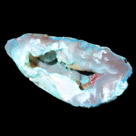 Blue Green dyed Agate geode 54*28*25mm 41g in sunlight - Rocks and Things Store