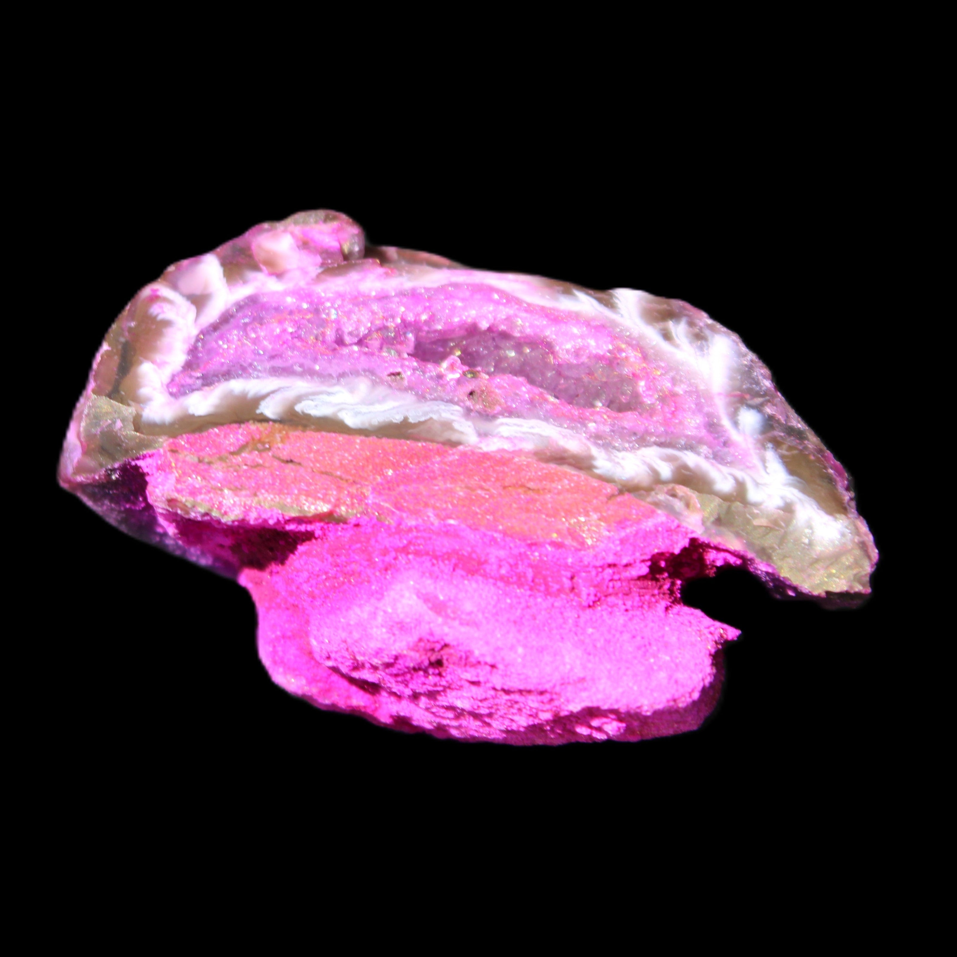 Magenta dyed lumpy Agate geode 46*28*27mm 42g in sunlight - Rocks and Things Store