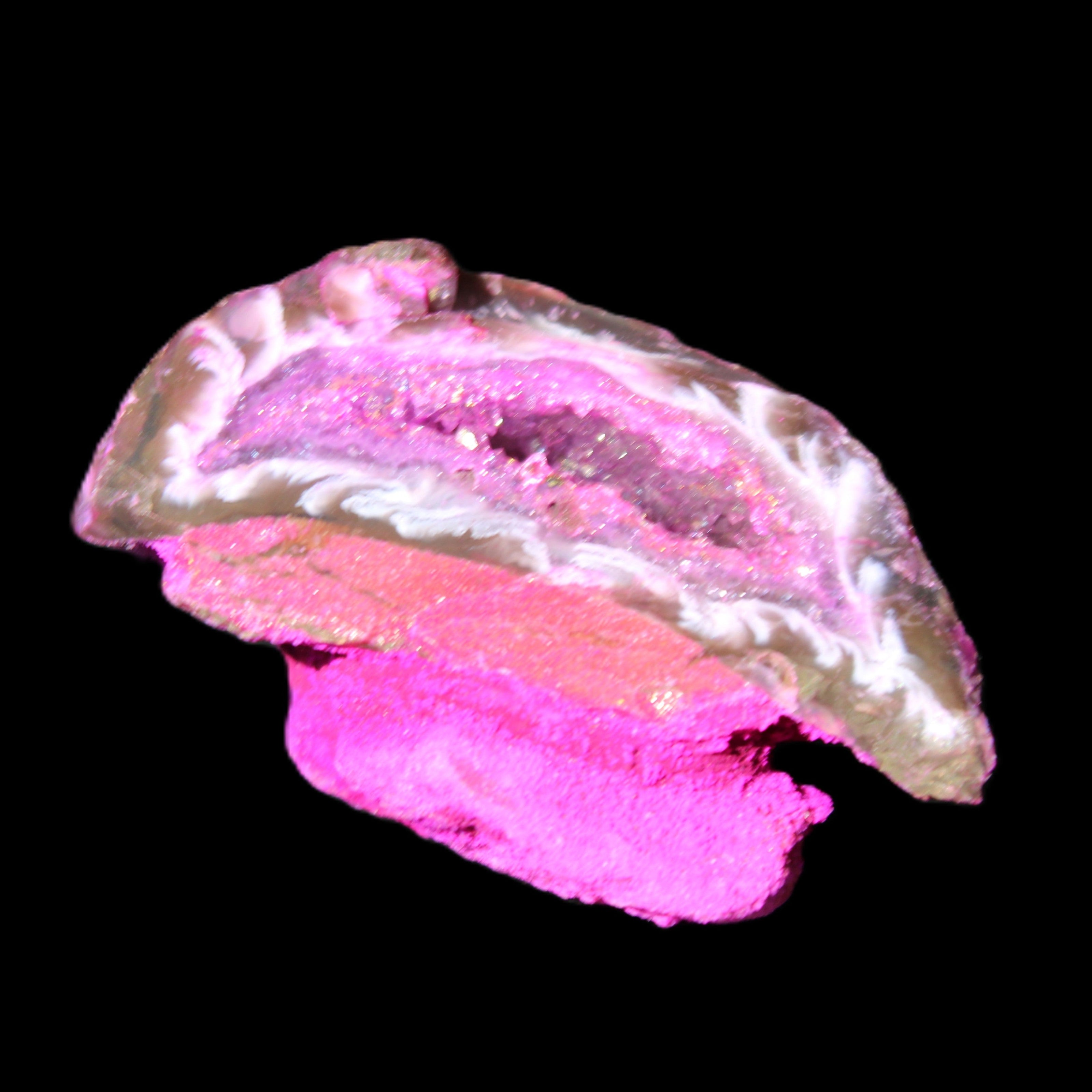 Magenta dyed lumpy Agate geode 46*28*27mm 42g in sunlight - Rocks and Things Store