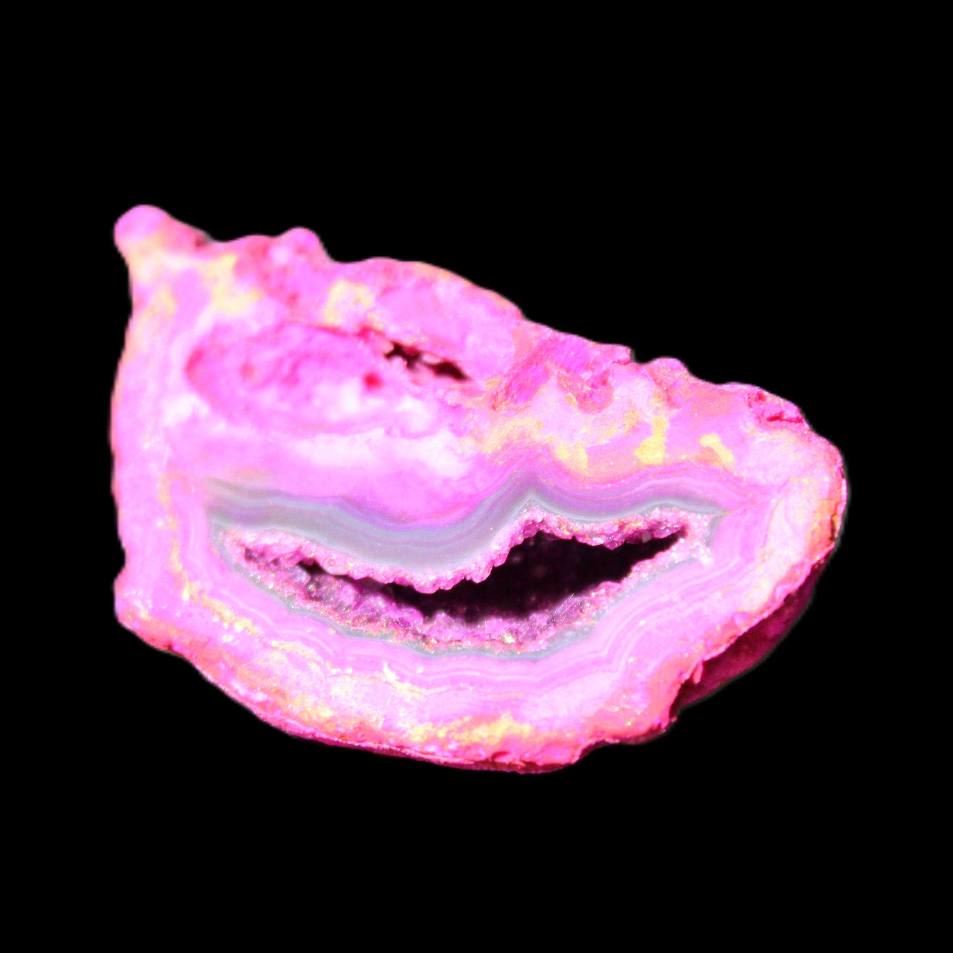 Magenta dyed Agate geode 44*25*18mm 17g in sunlight - Rocks and Things Store