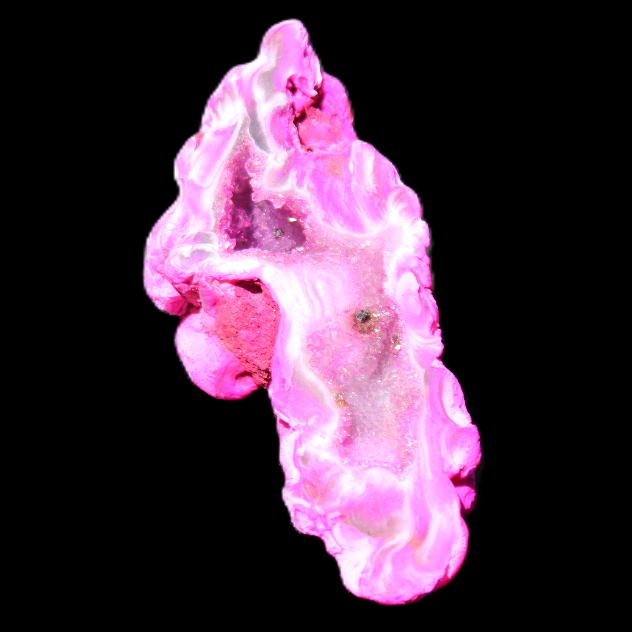 Magenta dyed Agate geode 52*24*16mm 15.5g in sunlight - Rocks and Things Store