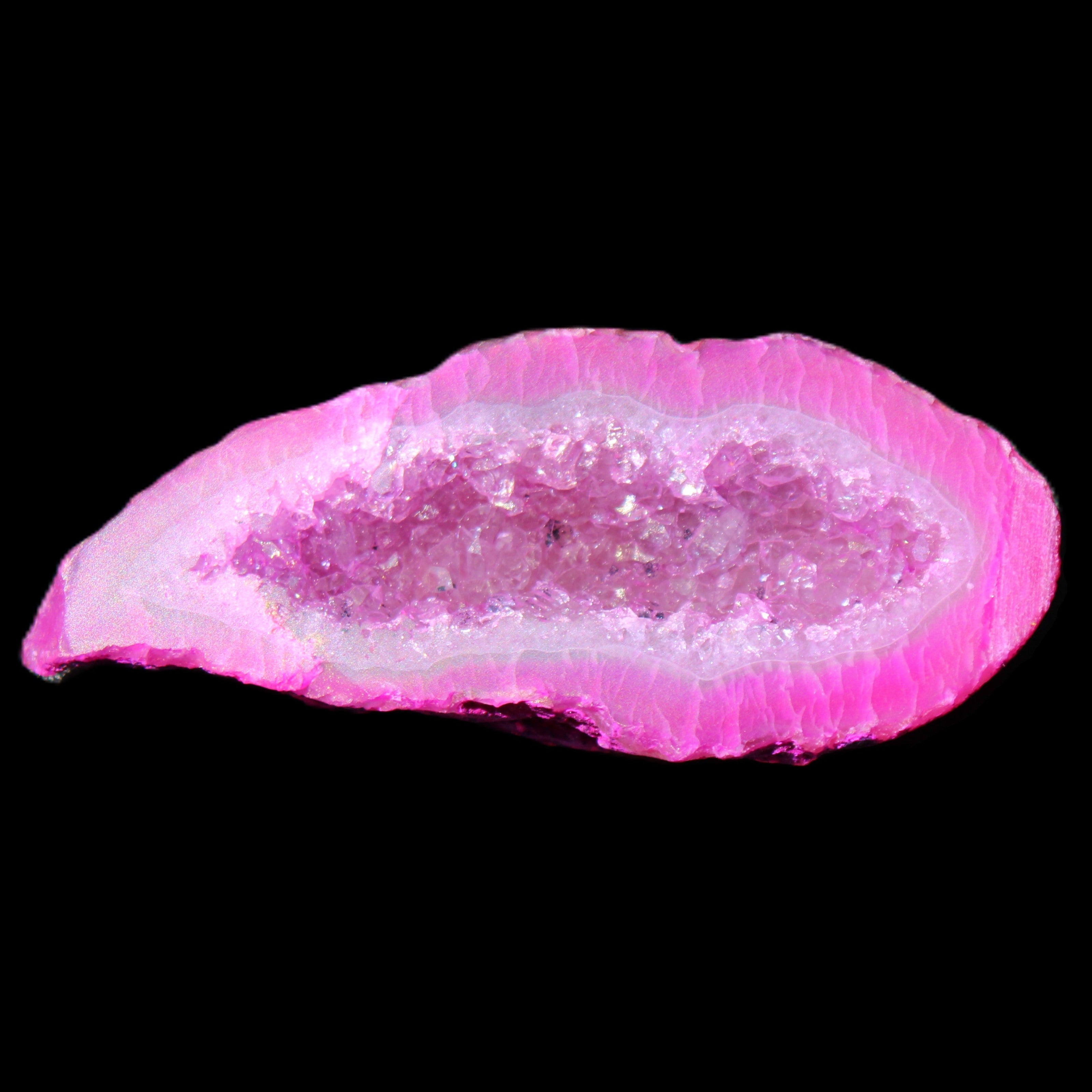 Magenta dyed Agate geode 54*22*11mm 16g in sunlight - Rocks and Things Store