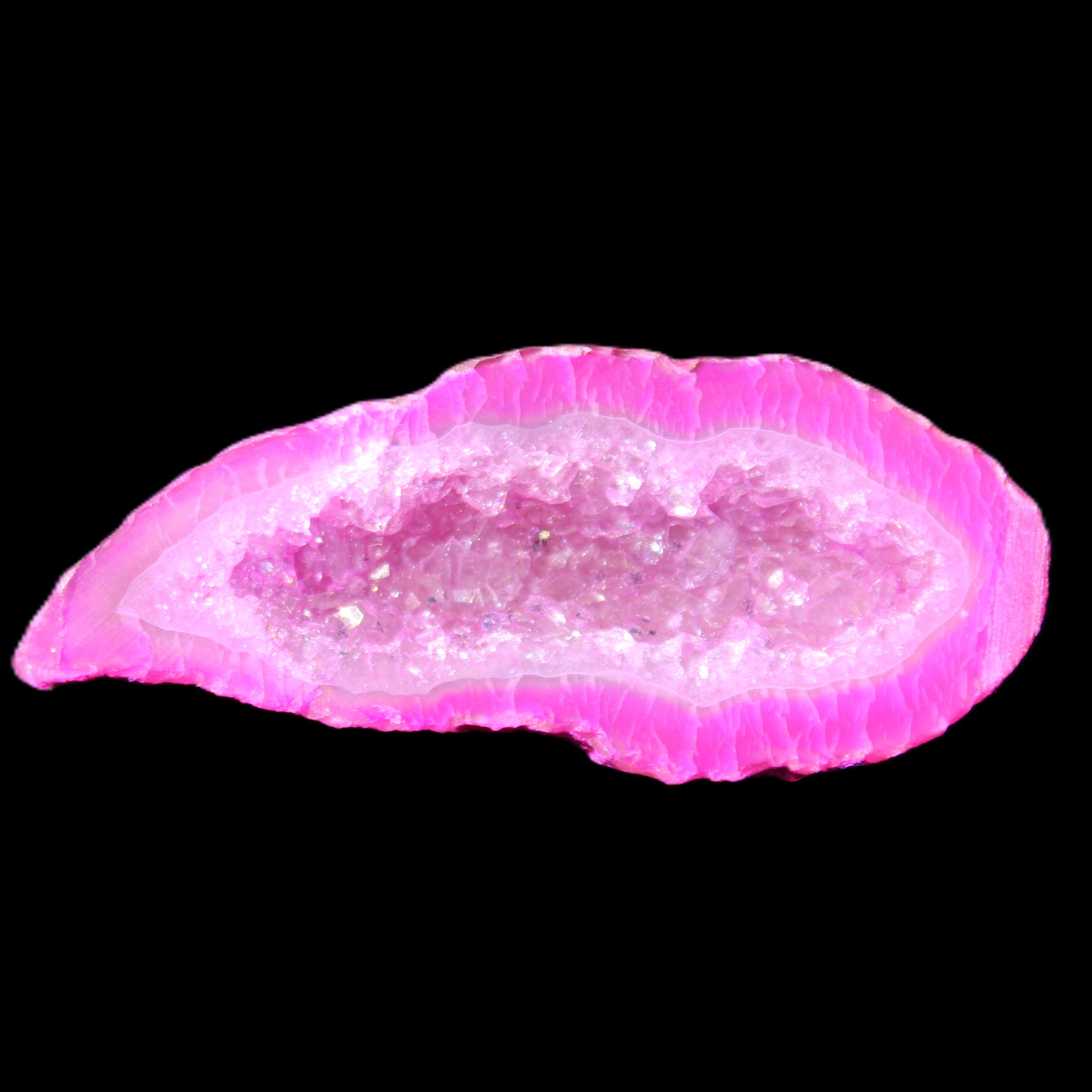 Magenta dyed Agate geode 54*22*11mm 16g in sunlight - Rocks and Things Store