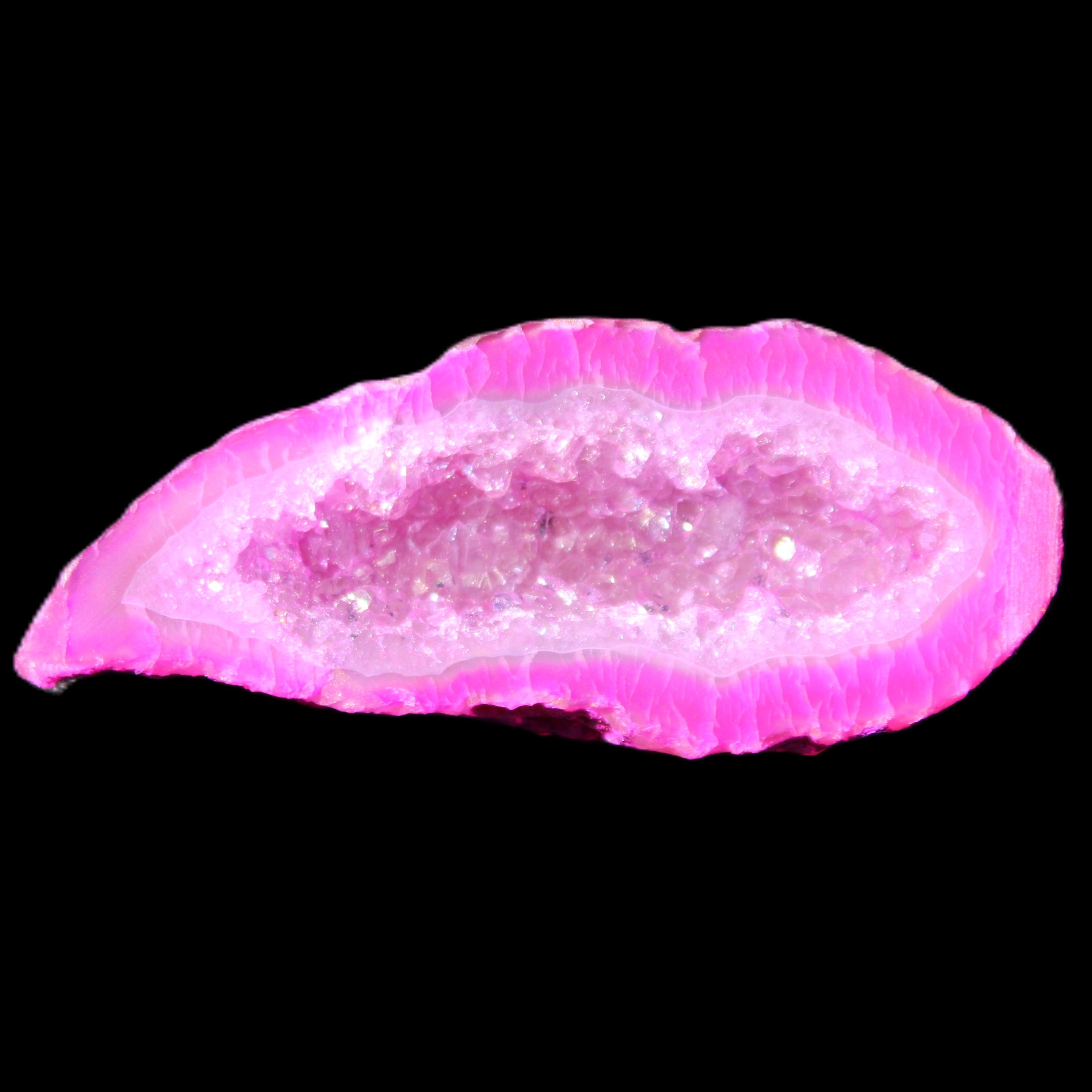 Magenta dyed Agate geode 54*22*11mm 16g in sunlight - Rocks and Things Store