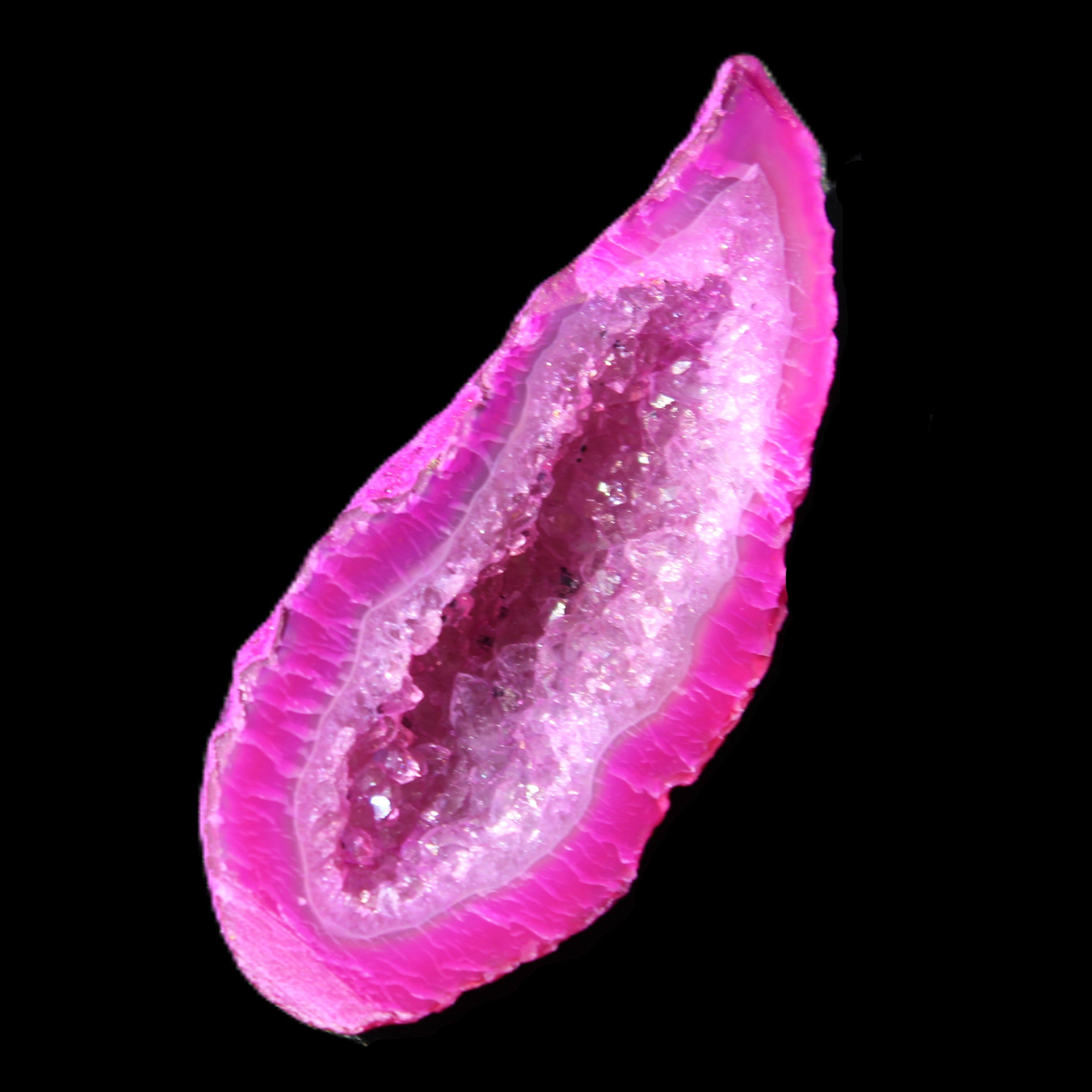 Magenta dyed Agate geode 54*22*11mm 16g in sunlight - Rocks and Things Store