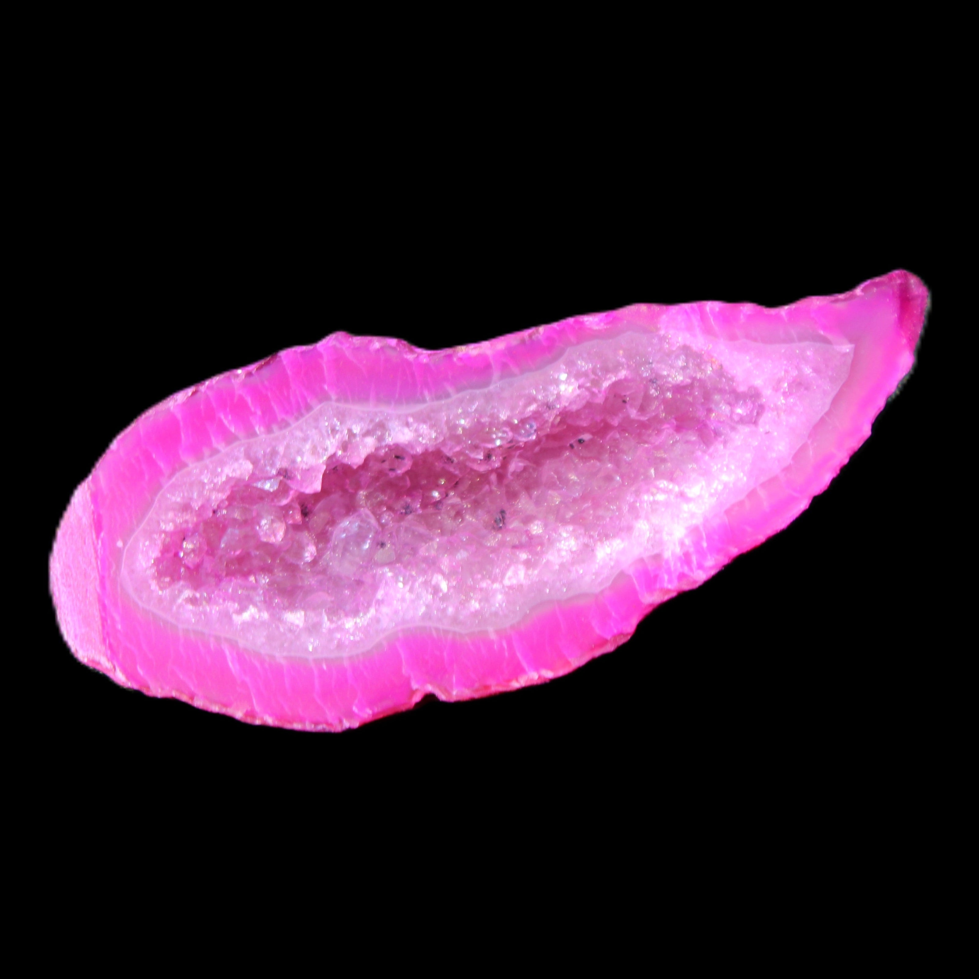 Magenta dyed Agate geode 54*22*11mm 16g in sunlight - Rocks and Things Store