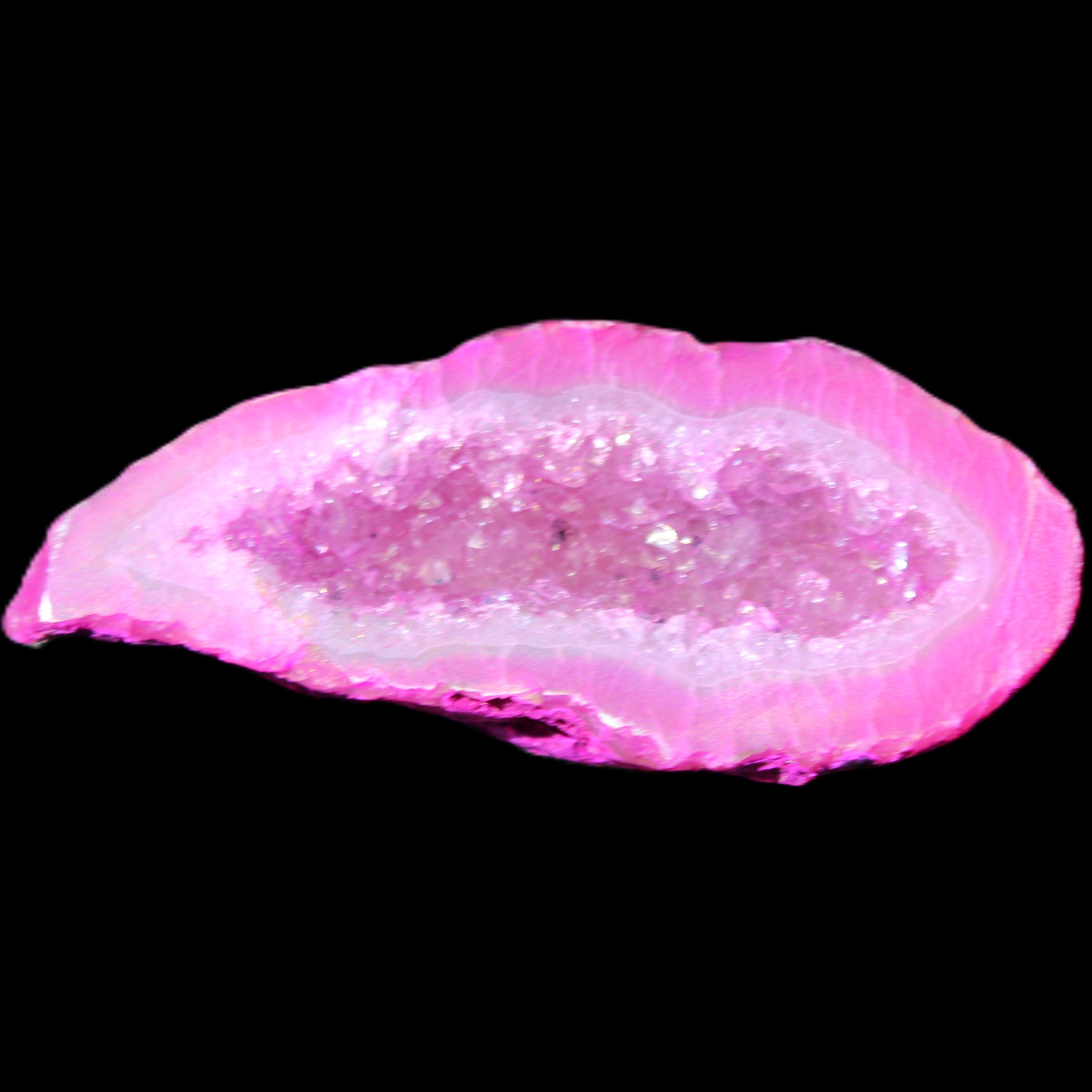 Magenta dyed Agate geode 54*22*11mm 16g in sunlight - Rocks and Things Store