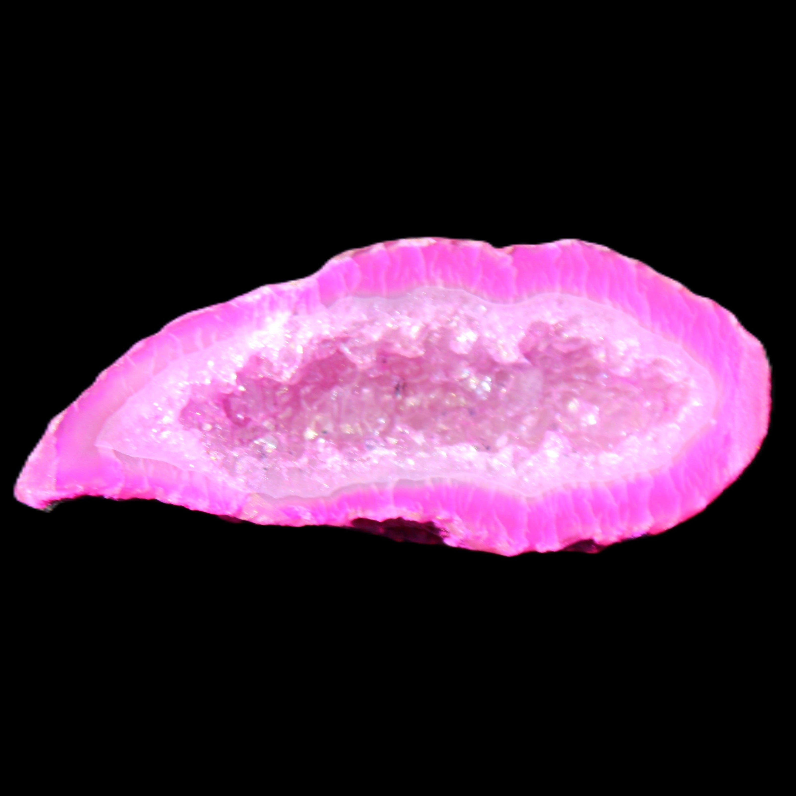 Magenta dyed Agate geode 54*22*11mm 16g in sunlight - Rocks and Things Store