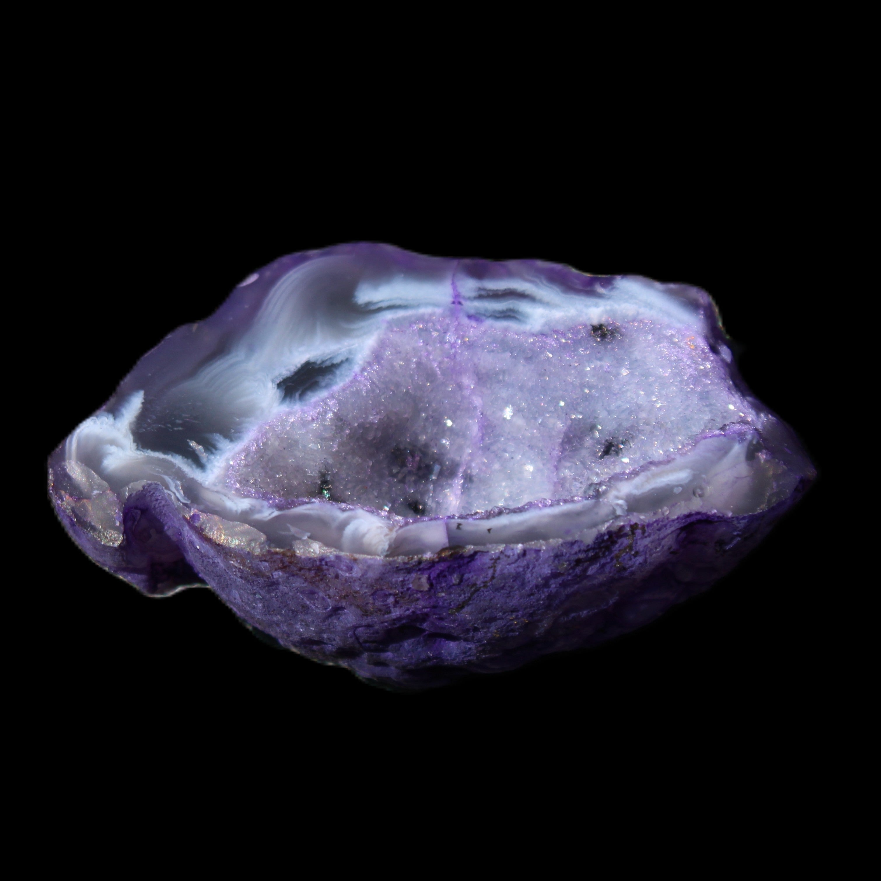 Violet dyed Agate geode 44*25*19mm 21g in sunlight - Rocks and Things Store