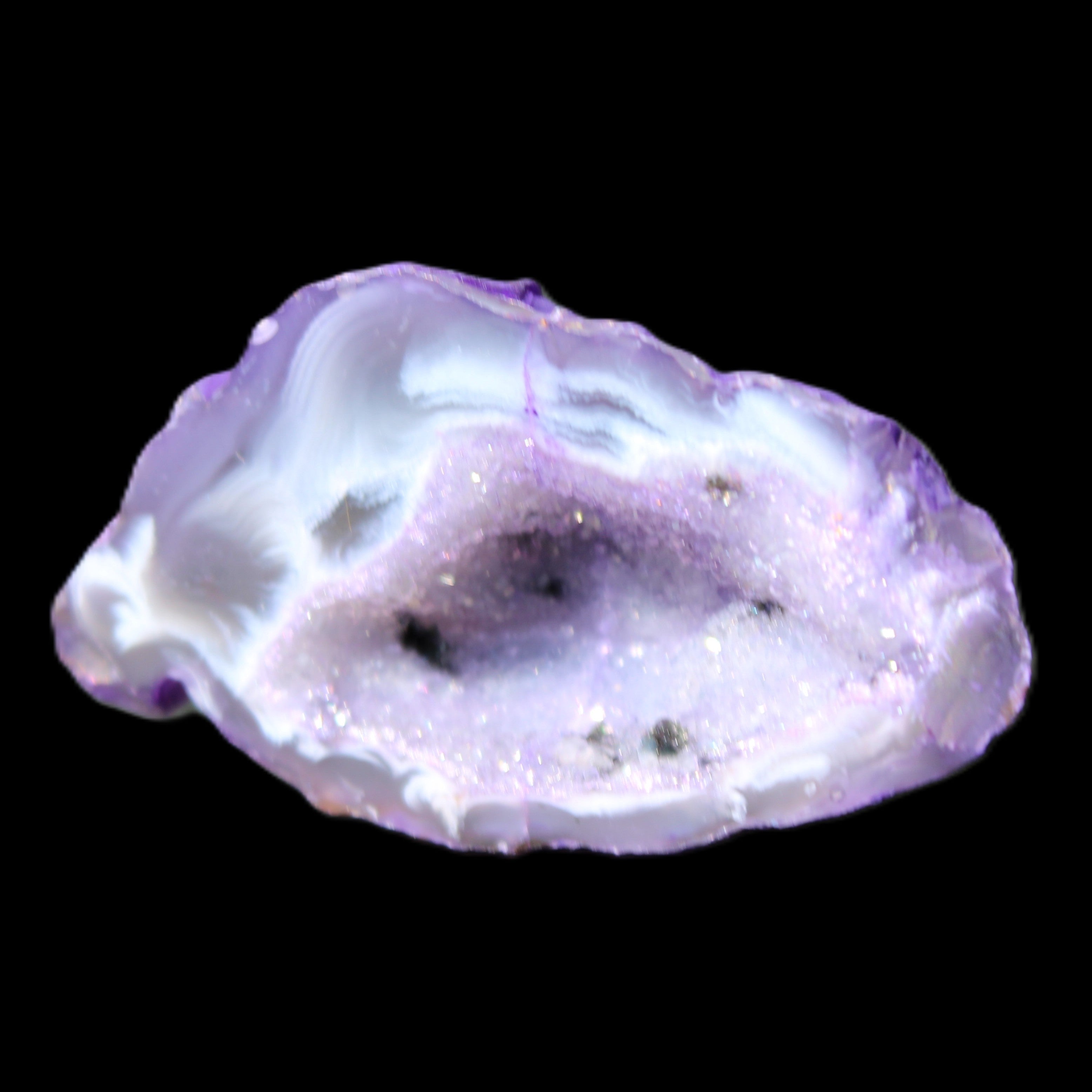 Violet dyed Agate geode 44*25*19mm 21g in sunlight - Rocks and Things Store