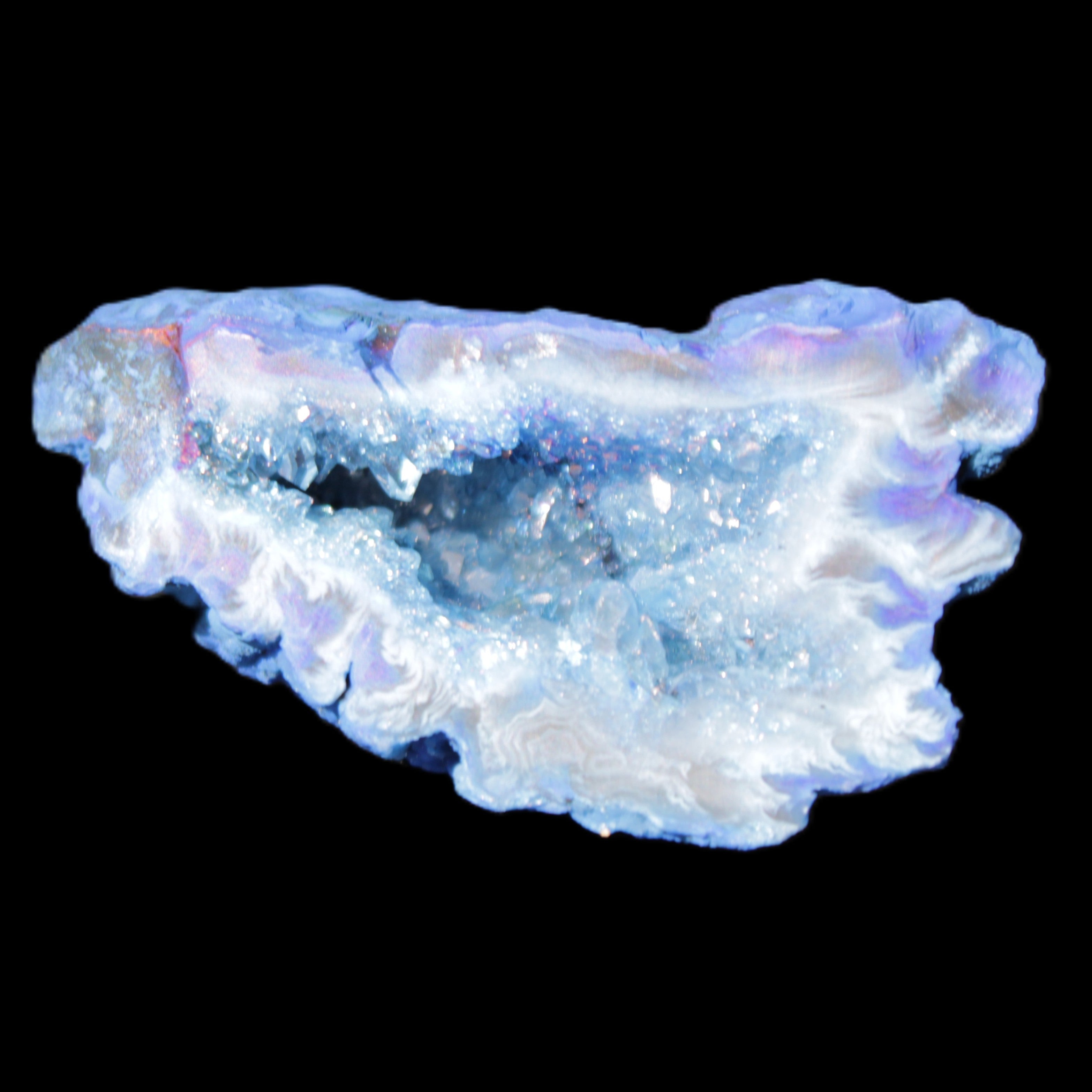 Blue dyed Agate geode 42*30*28mm 22g in sunlight - Rocks and Things Store