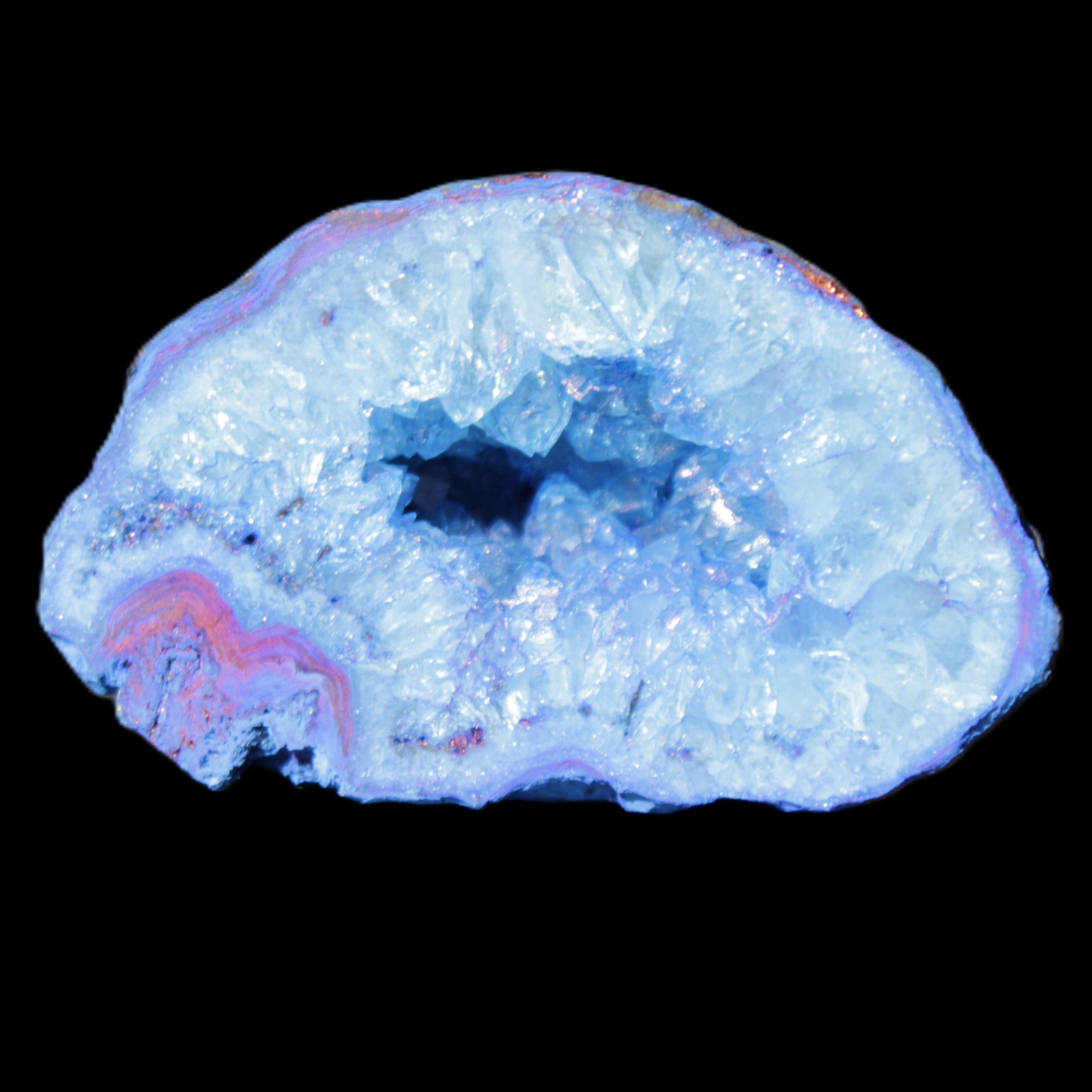 Blue dyed Agate geode 47*30*25mm 37g in sunlight - Rocks and Things Store