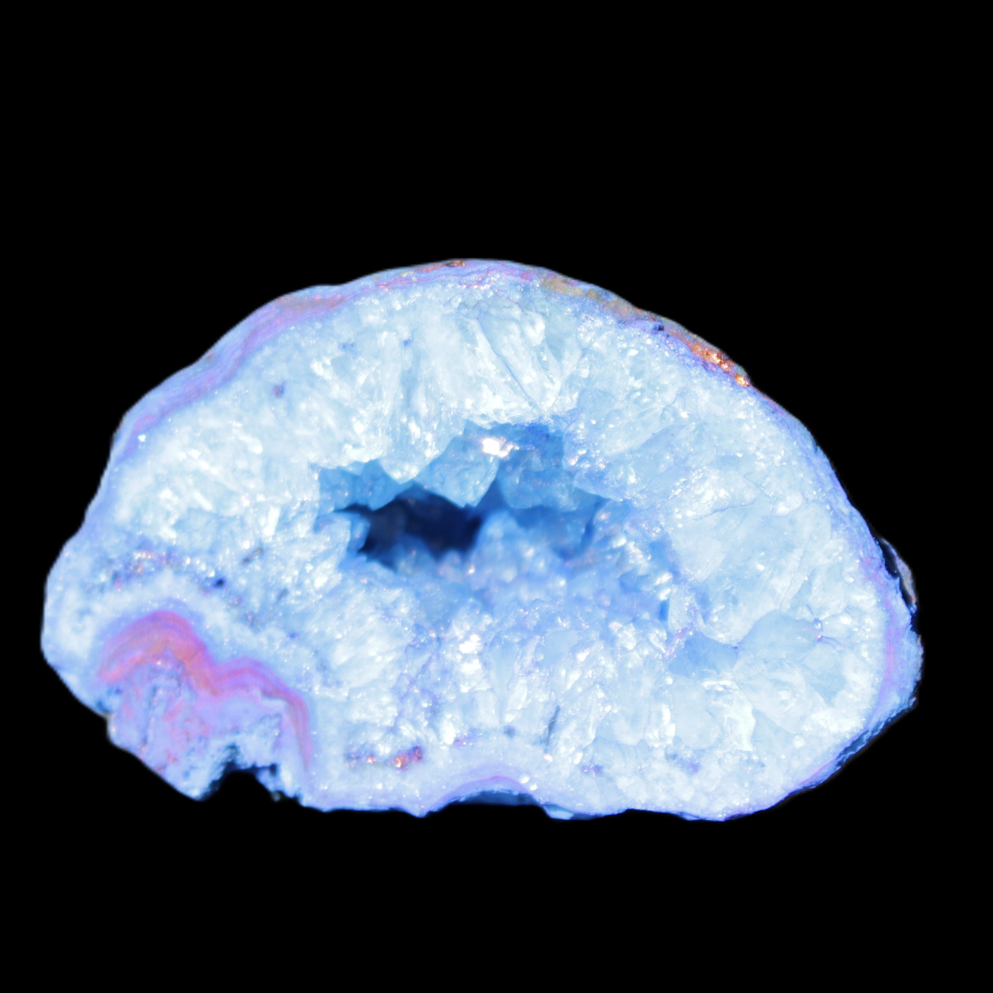 Blue dyed Agate geode 47*30*25mm 37g in sunlight - Rocks and Things Store