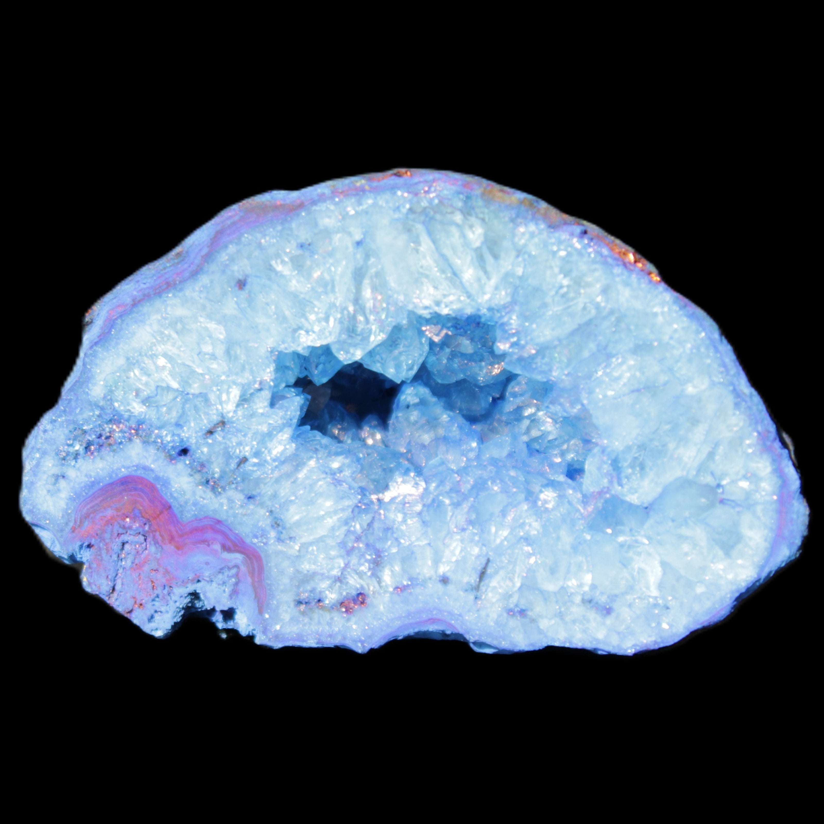 Blue dyed Agate geode 47*30*25mm 37g in sunlight - Rocks and Things Store