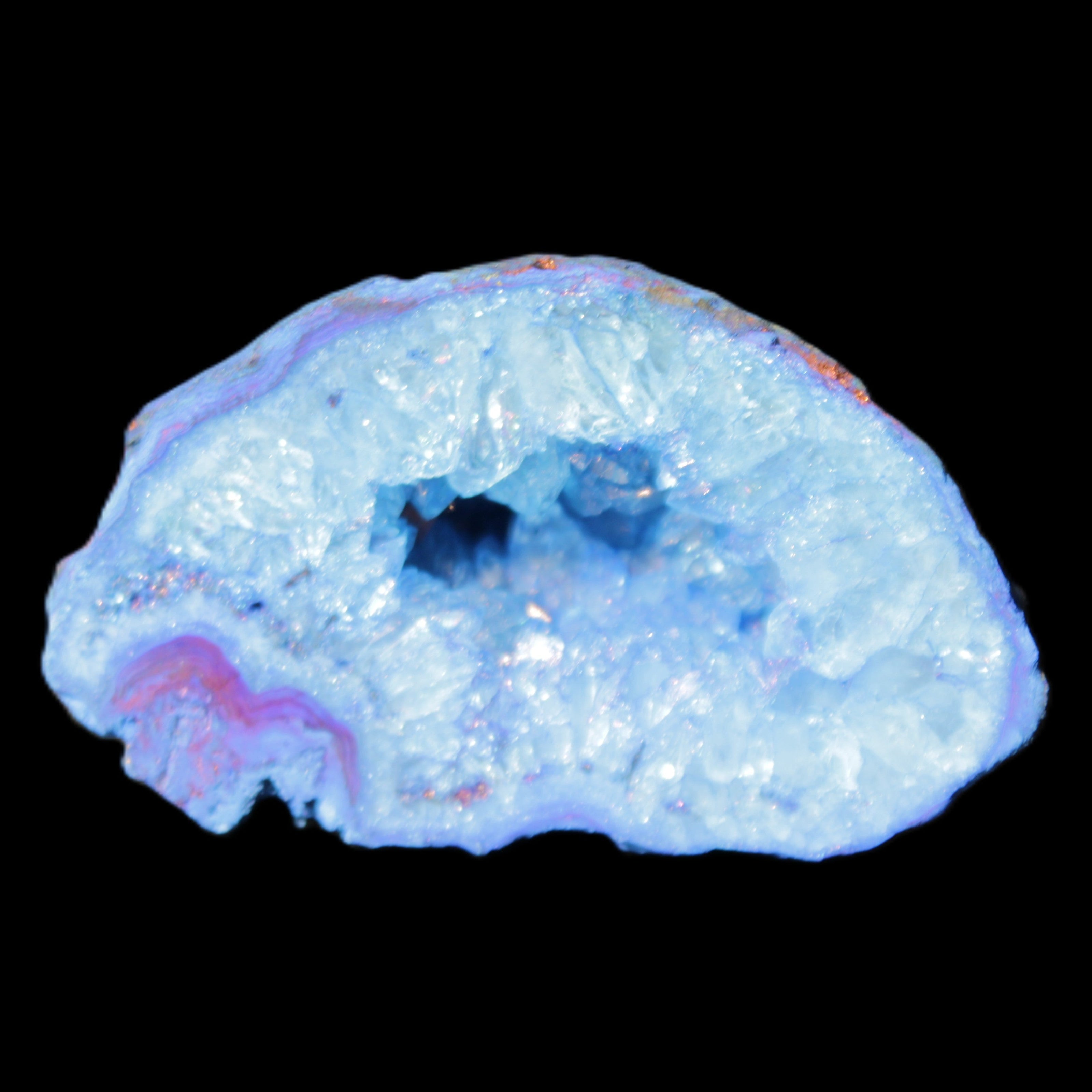 Blue dyed Agate geode 47*30*25mm 37g in sunlight - Rocks and Things Store