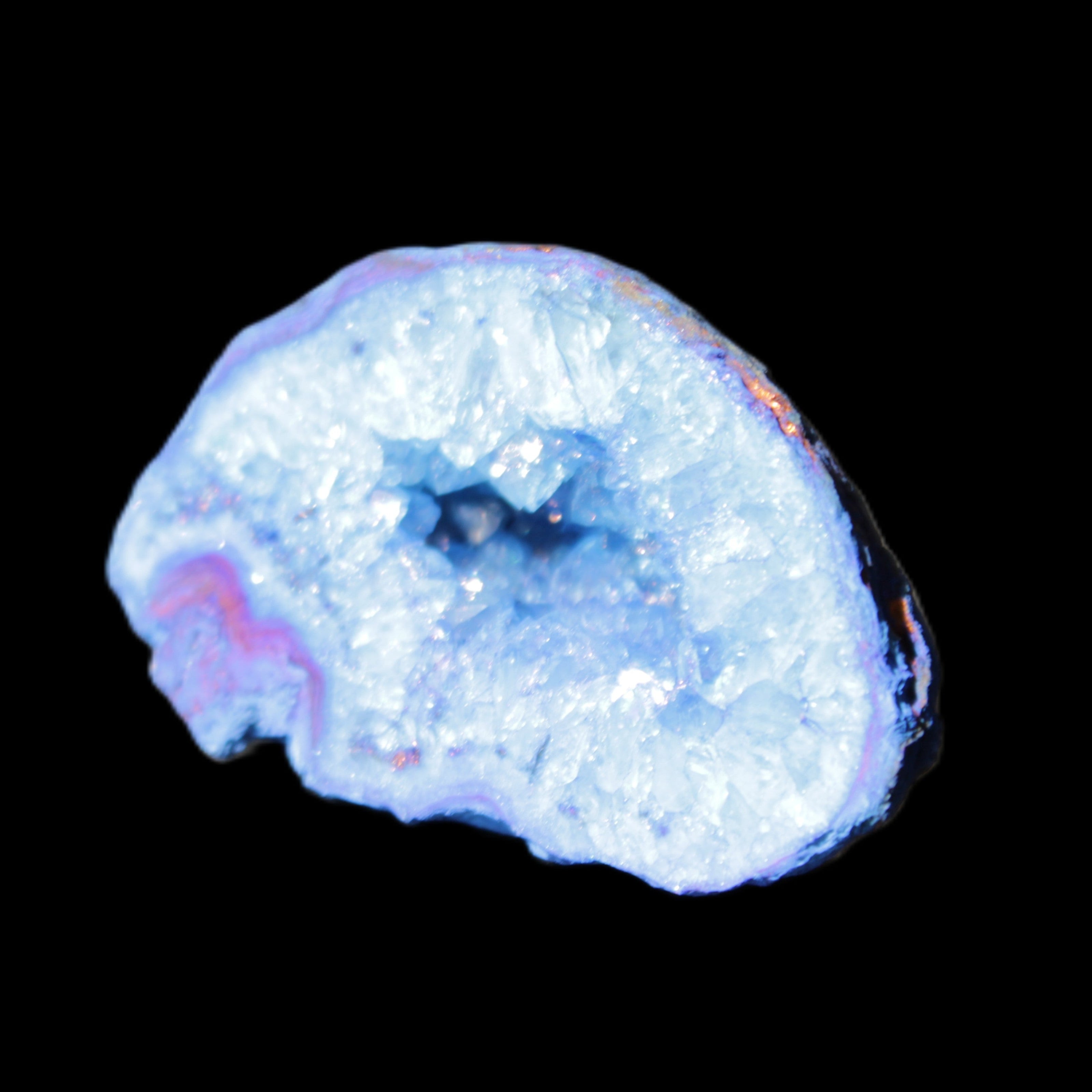 Blue dyed Agate geode 47*30*25mm 37g in sunlight - Rocks and Things Store