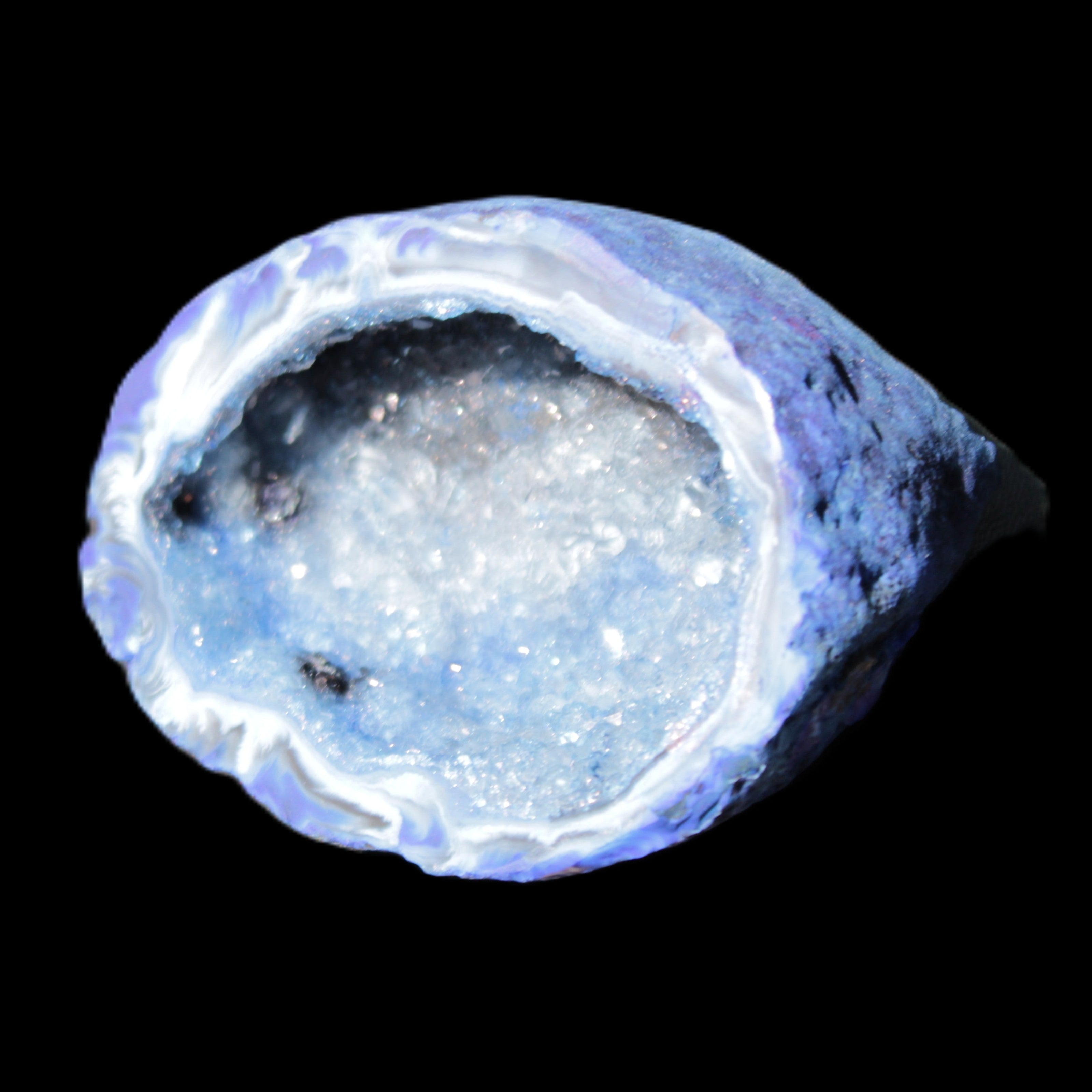 Blue dyed Agate geode 47*37*21mm 35g in sunlight - Rocks and Things Store