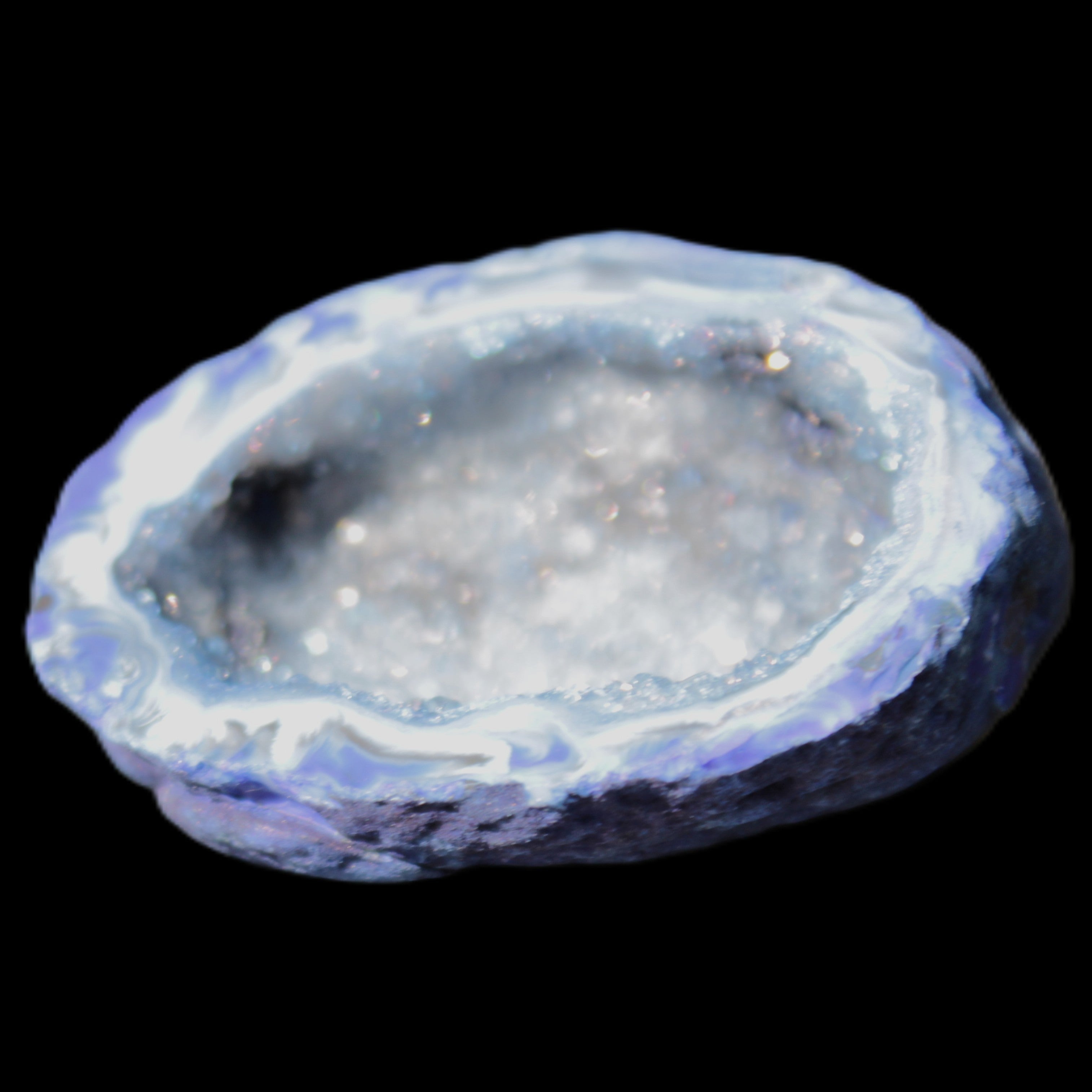 Blue dyed Agate geode 47*37*21mm 35g in sunlight - Rocks and Things Store