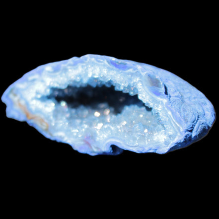 Blue dyed Agate geode 50*22*30mm 30g in sunlight - Rocks and Things Store