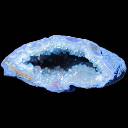 Blue dyed Agate geode 50*22*30mm 30g in sunlight - Rocks and Things Store