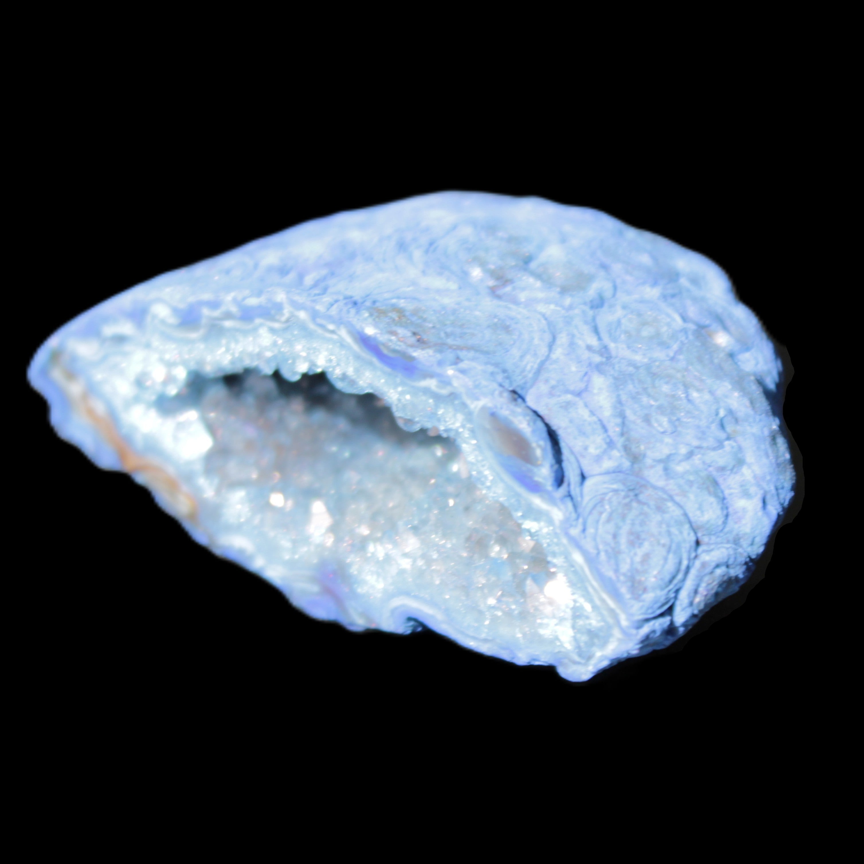 Blue dyed Agate geode 50*22*30mm 30g in sunlight - Rocks and Things Store
