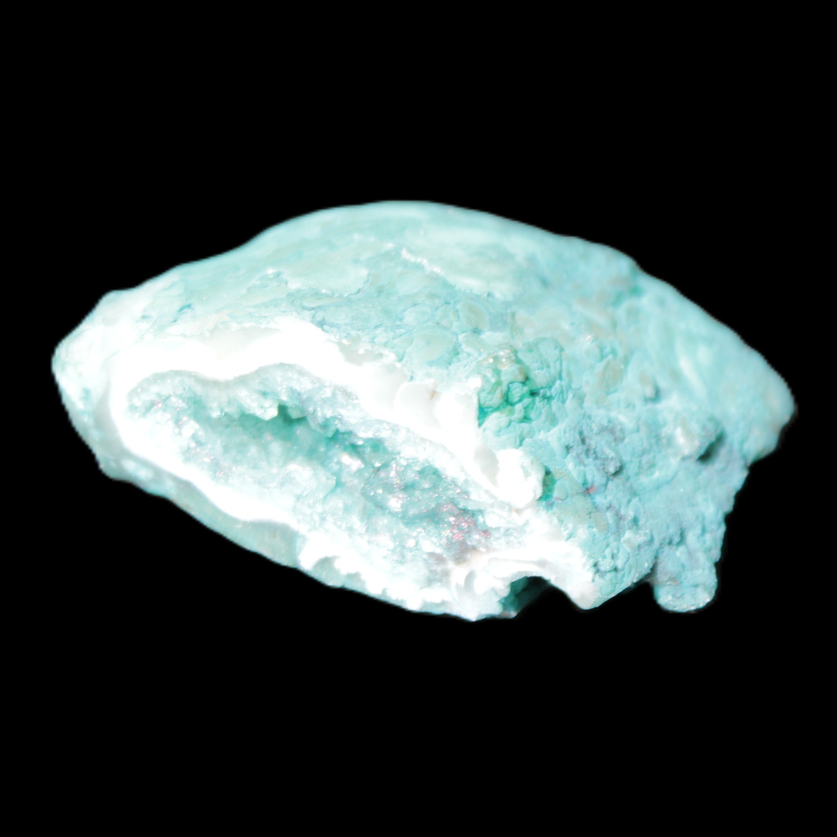 Green dyed Agate geode 42*20*31mm 26g in sunlight - Rocks and Things Store