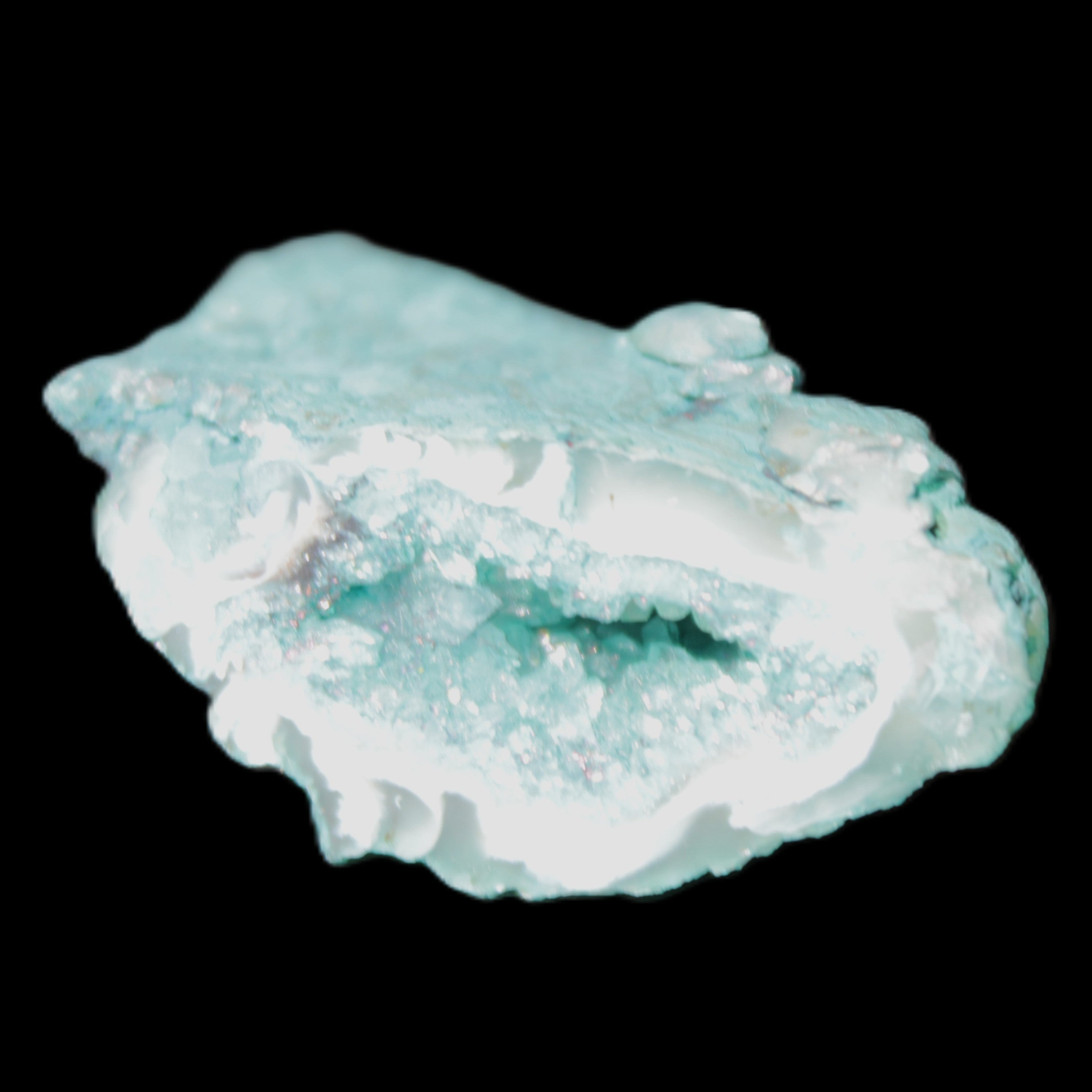 Green dyed Agate geode 42*20*31mm 26g in sunlight - Rocks and Things Store