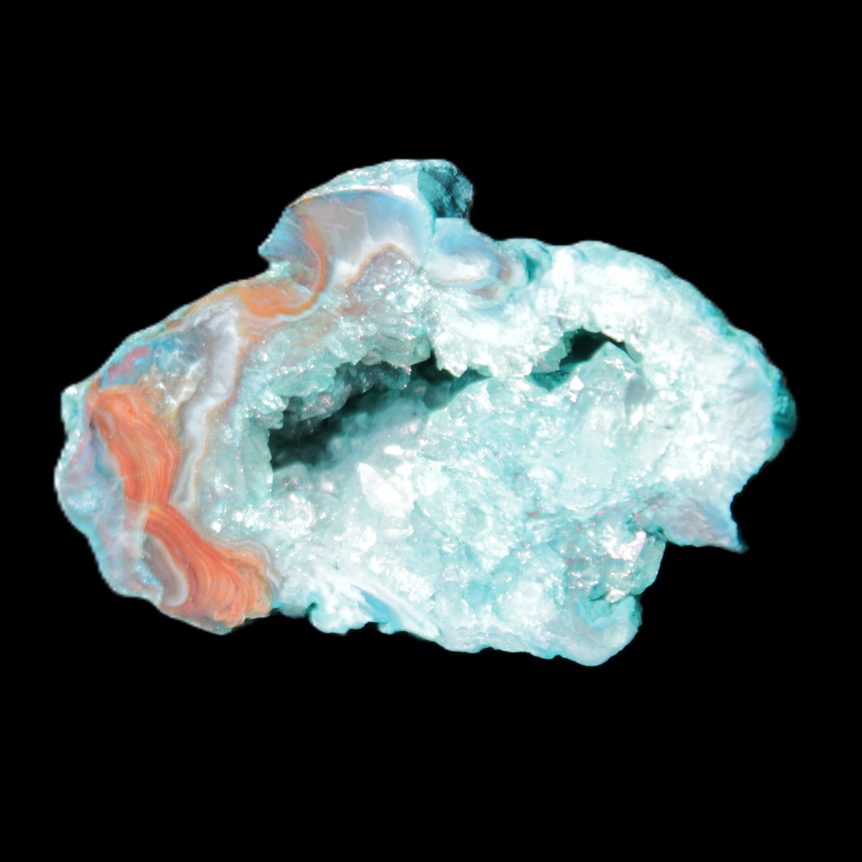 Green dyed Agate geode 44*28*20mm 22g in sunlight - Rocks and Things Store