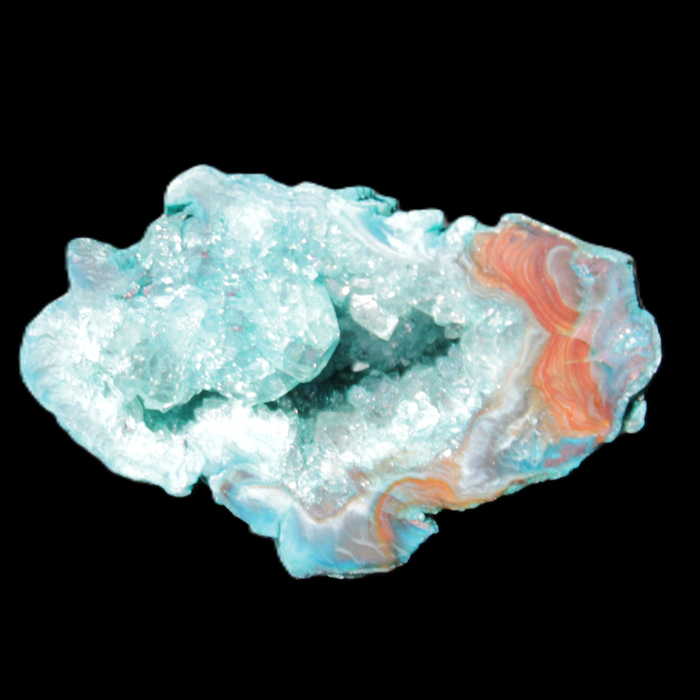Green dyed Agate geode 44*28*20mm 22g in sunlight - Rocks and Things Store