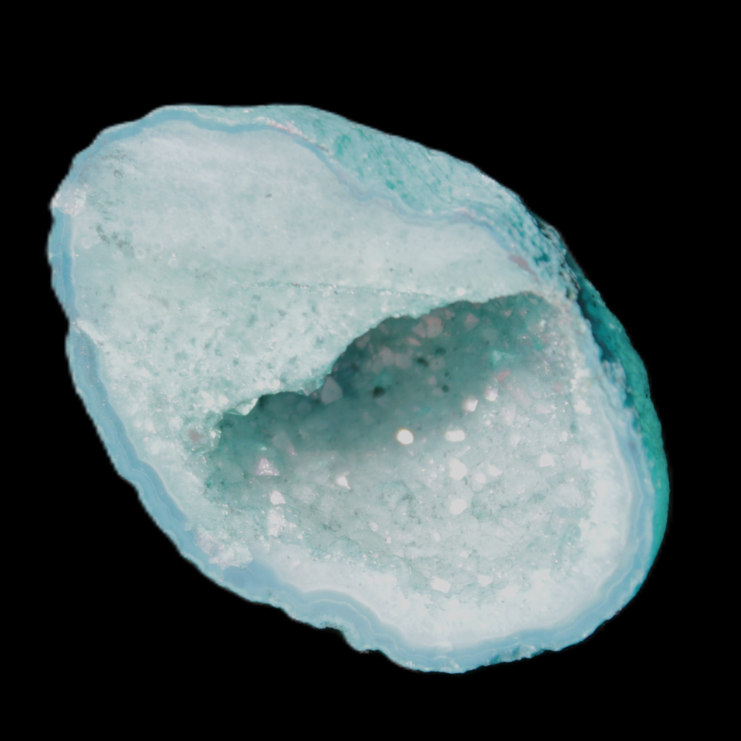 Green dyed Agate geode 40*27*20mm 16g in sunlight - Rocks and Things Store