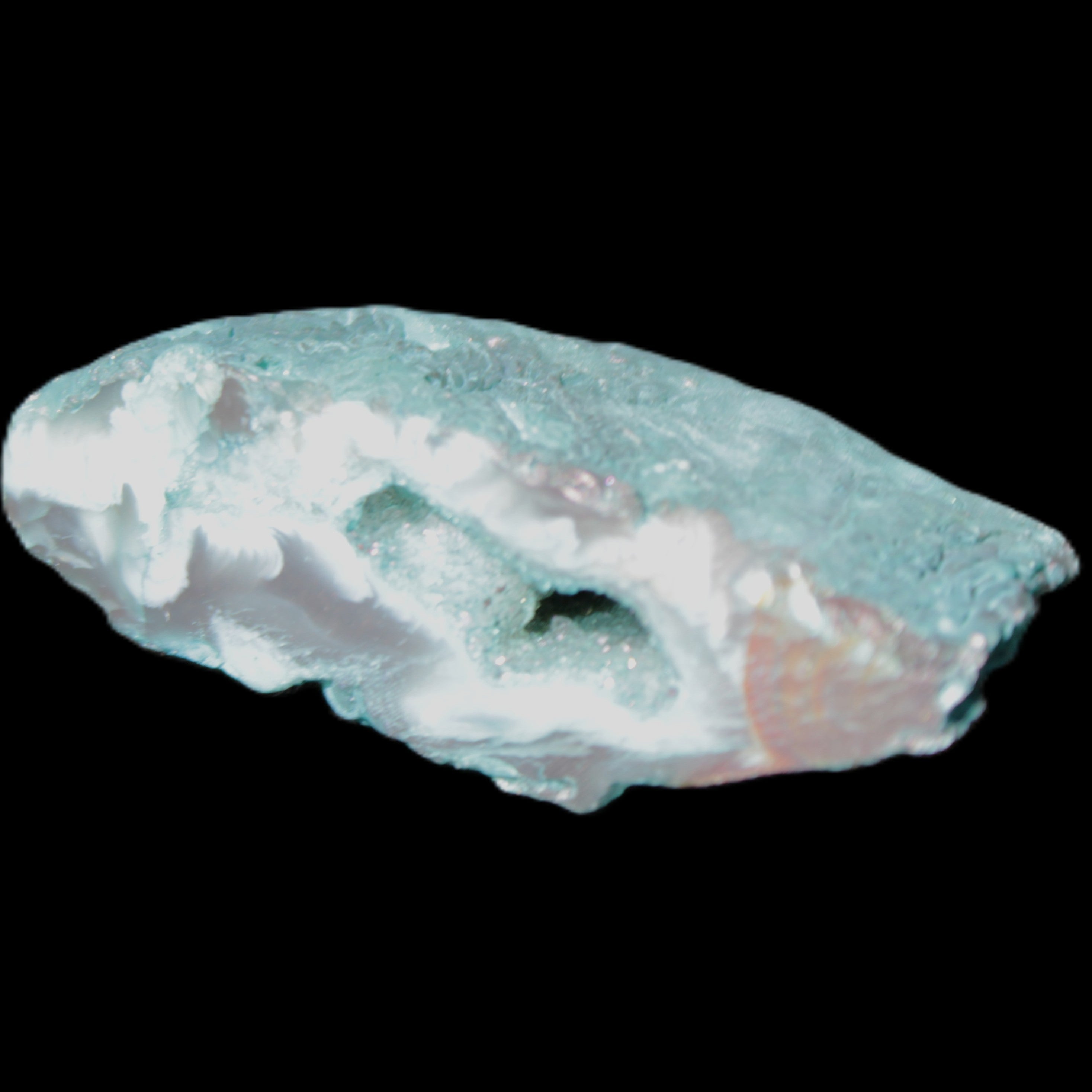 Green dyed Agate geode 45*15*22mm 21g in sunlight - Rocks and Things Store