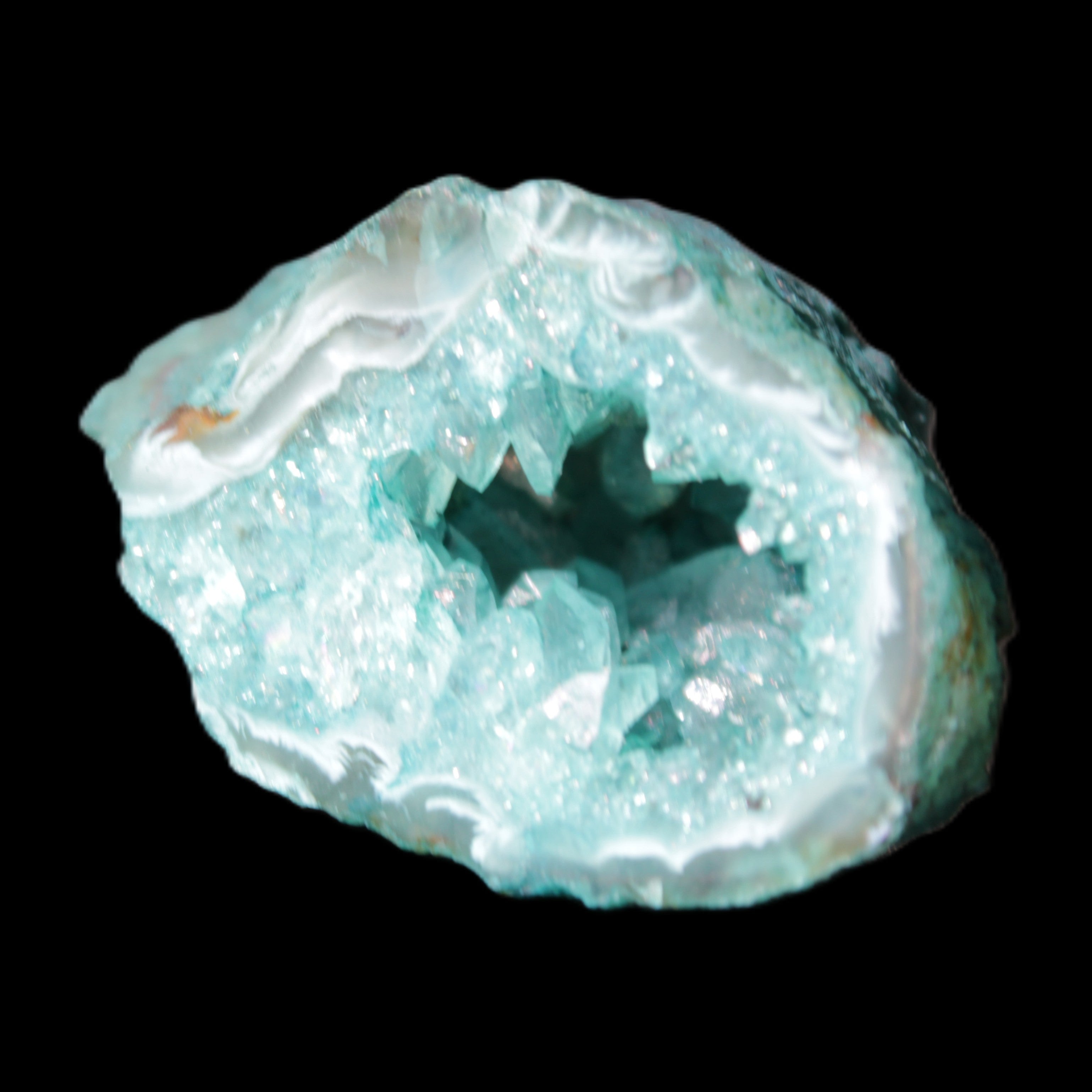 Green dyed Agate geode 50*28*32mm 46g in sunlight - Rocks and Things Store