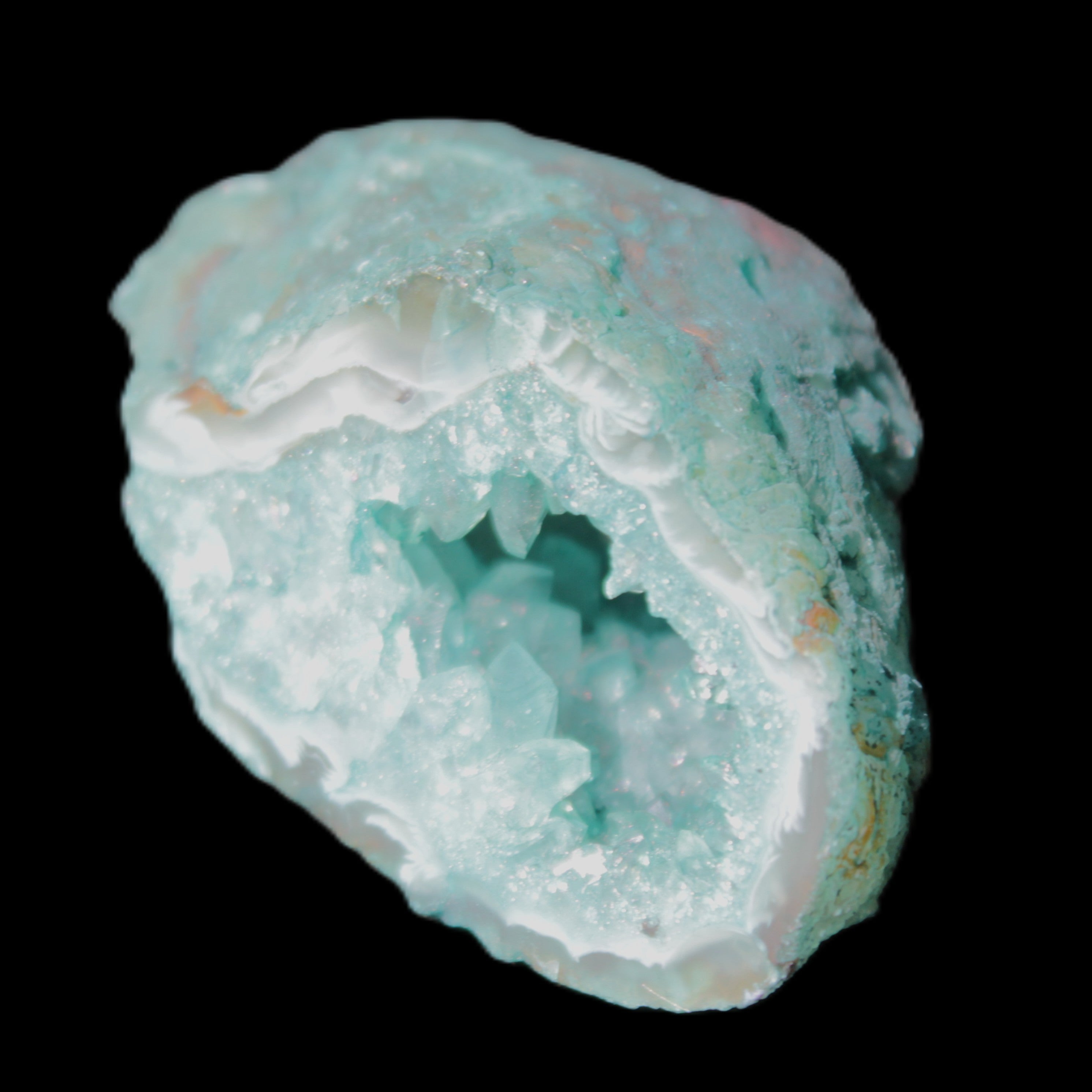 Green dyed Agate geode 50*28*32mm 46g in sunlight - Rocks and Things Store