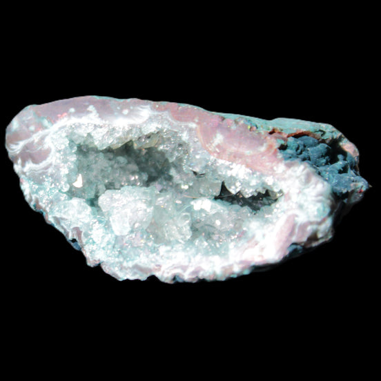 Green dyed Agate geode 51*33*35mm 35g in sunlight - Rocks and Things Store