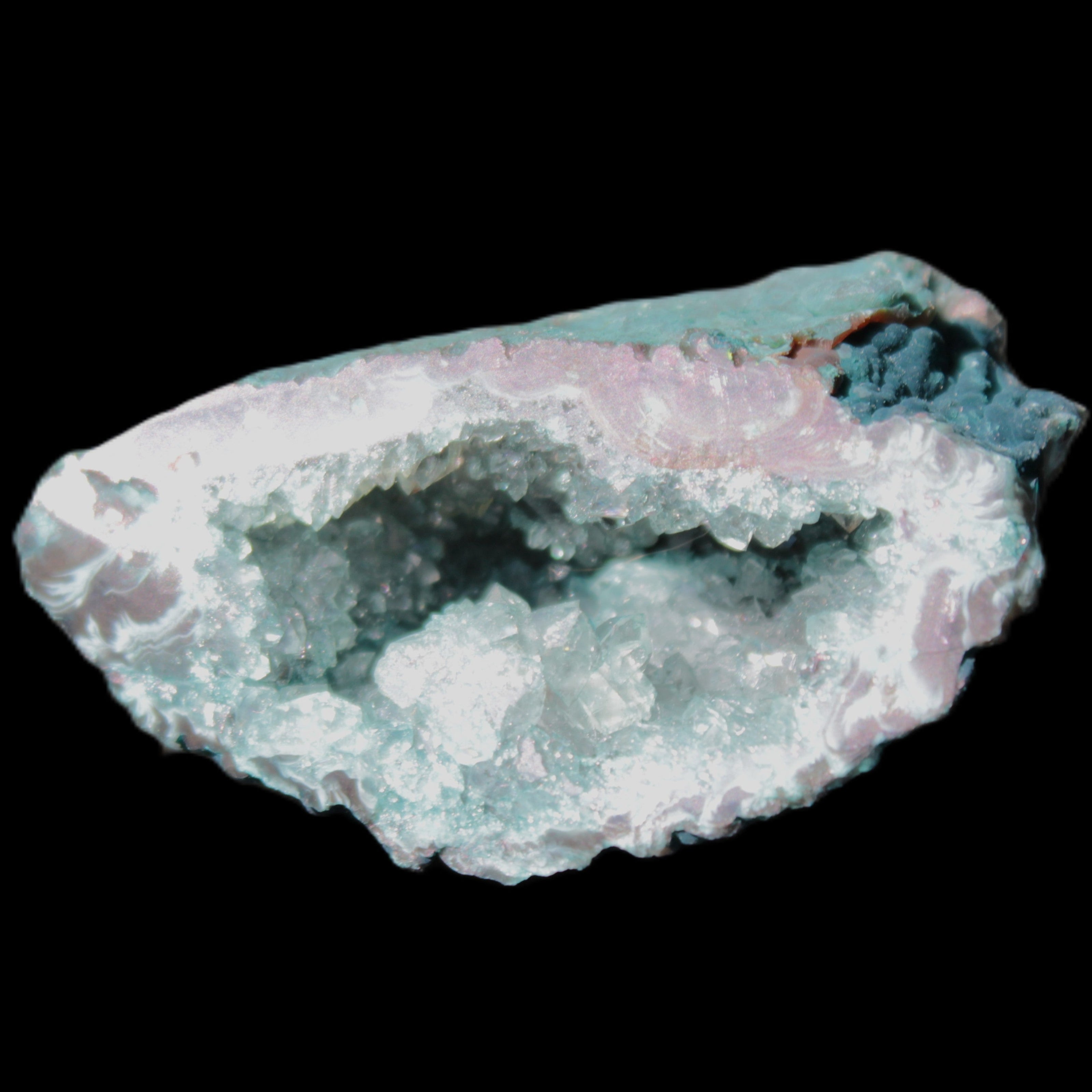 Green dyed Agate geode 51*33*35mm 35g in sunlight - Rocks and Things Store