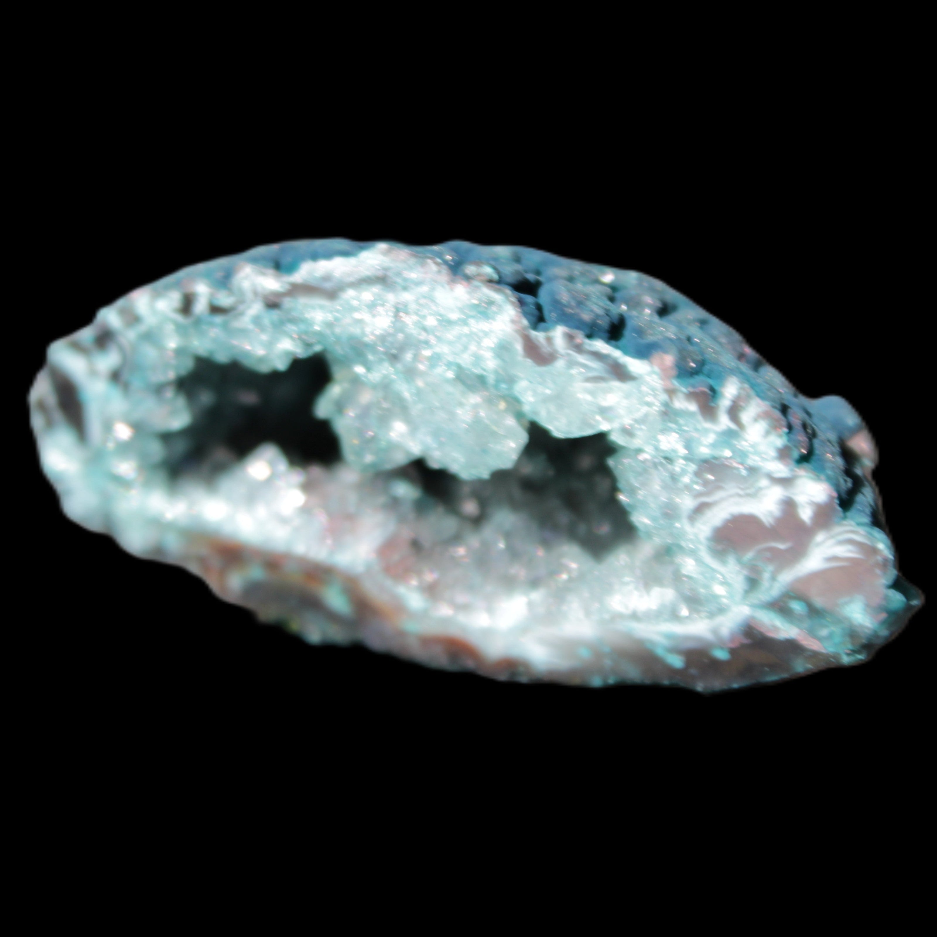 Green dyed Agate geode 51*33*35mm 35g in sunlight - Rocks and Things Store